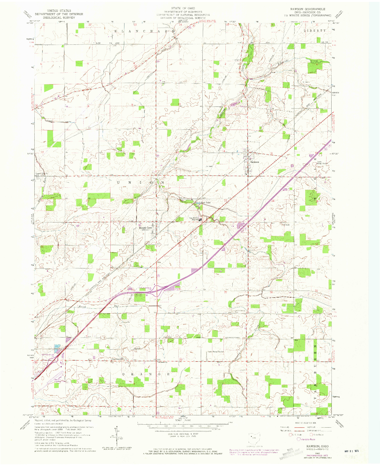 USGS 1:24000-SCALE QUADRANGLE FOR RAWSON, OH 1960