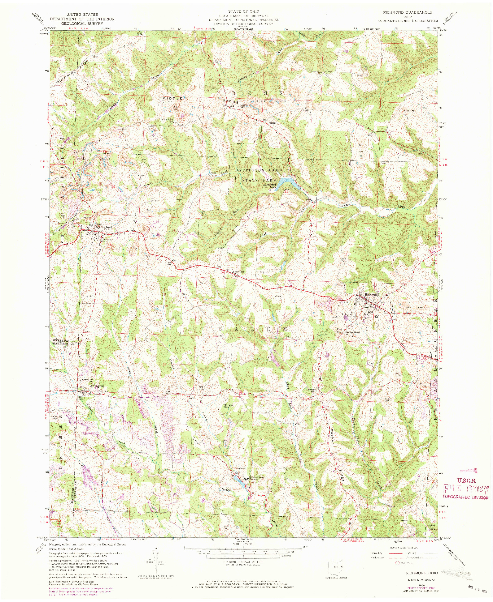 USGS 1:24000-SCALE QUADRANGLE FOR RICHMOND, OH 1960