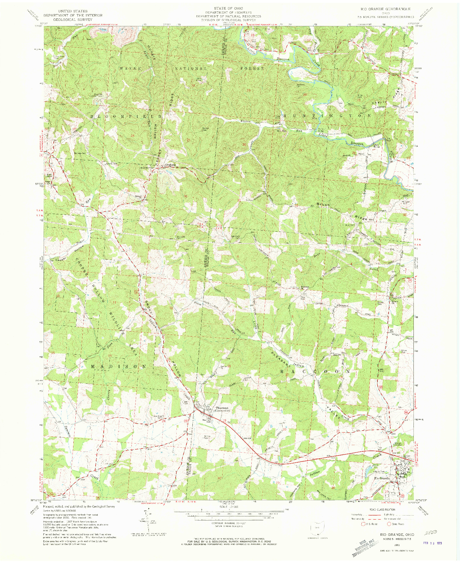 USGS 1:24000-SCALE QUADRANGLE FOR RIO GRANDE, OH 1961