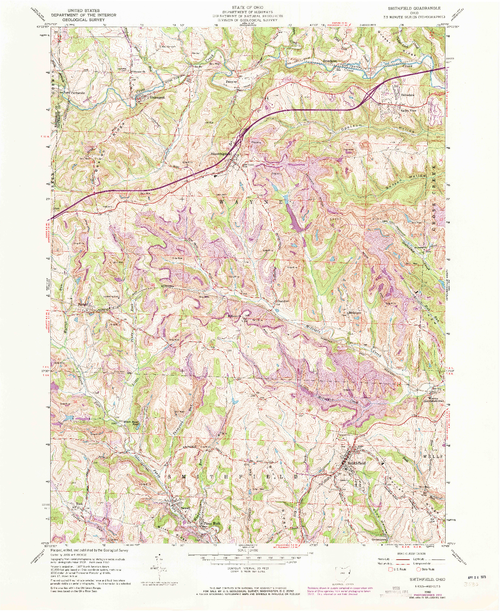 USGS 1:24000-SCALE QUADRANGLE FOR SMITHFIELD, OH 1960