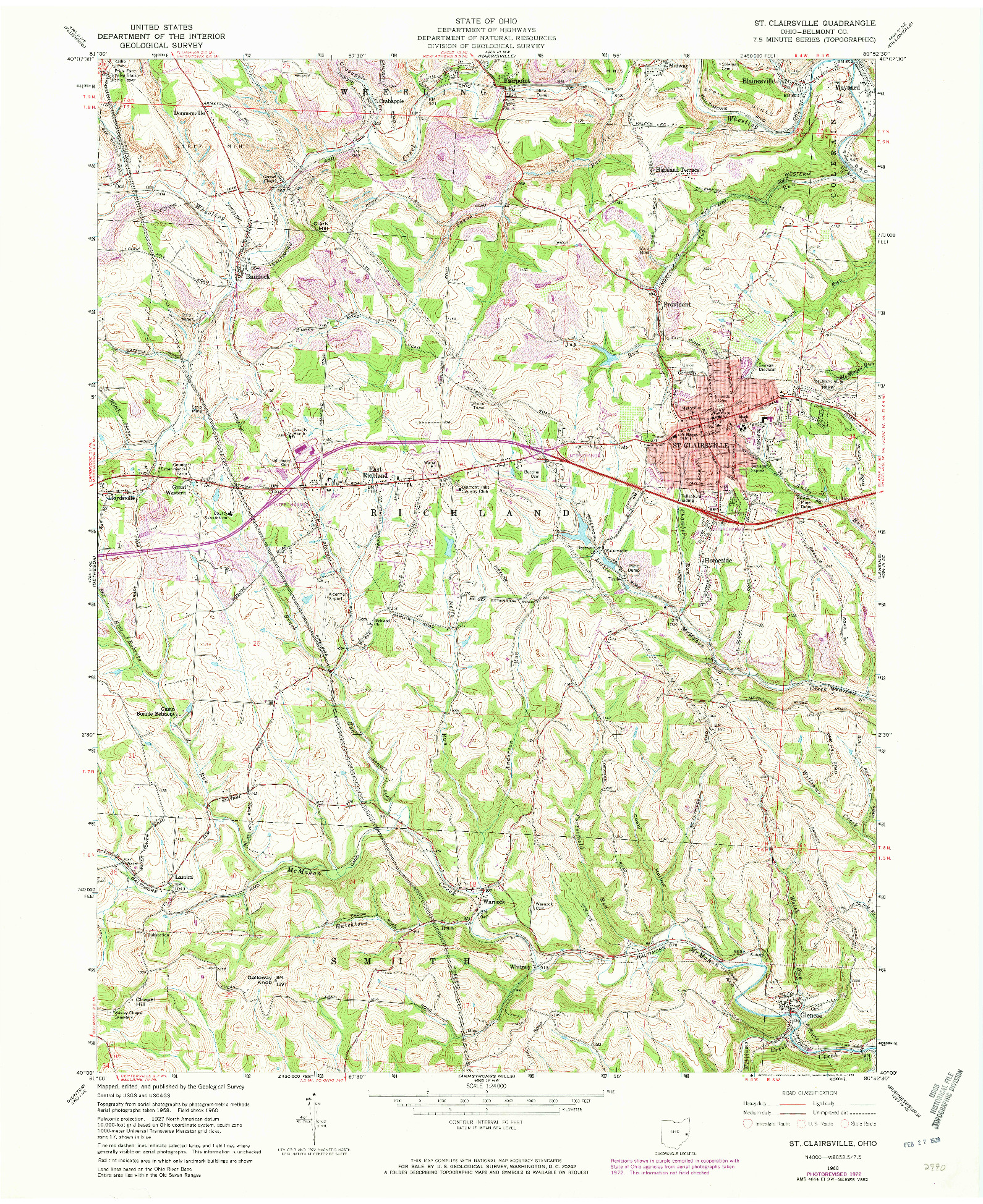 USGS 1:24000-SCALE QUADRANGLE FOR ST. CLAIRSVILLE, OH 1960
