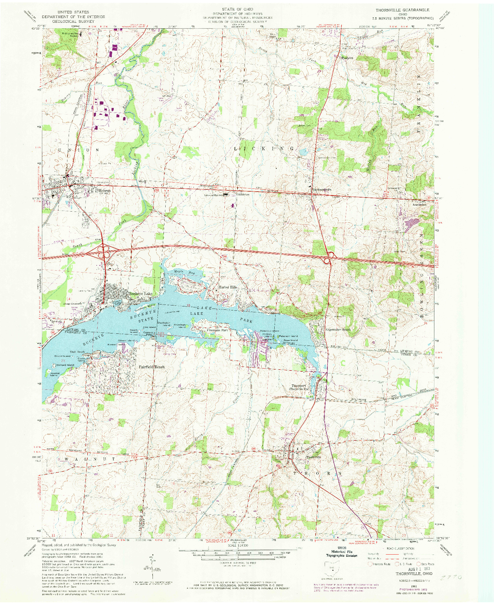 USGS 1:24000-SCALE QUADRANGLE FOR THORNVILLE, OH 1961