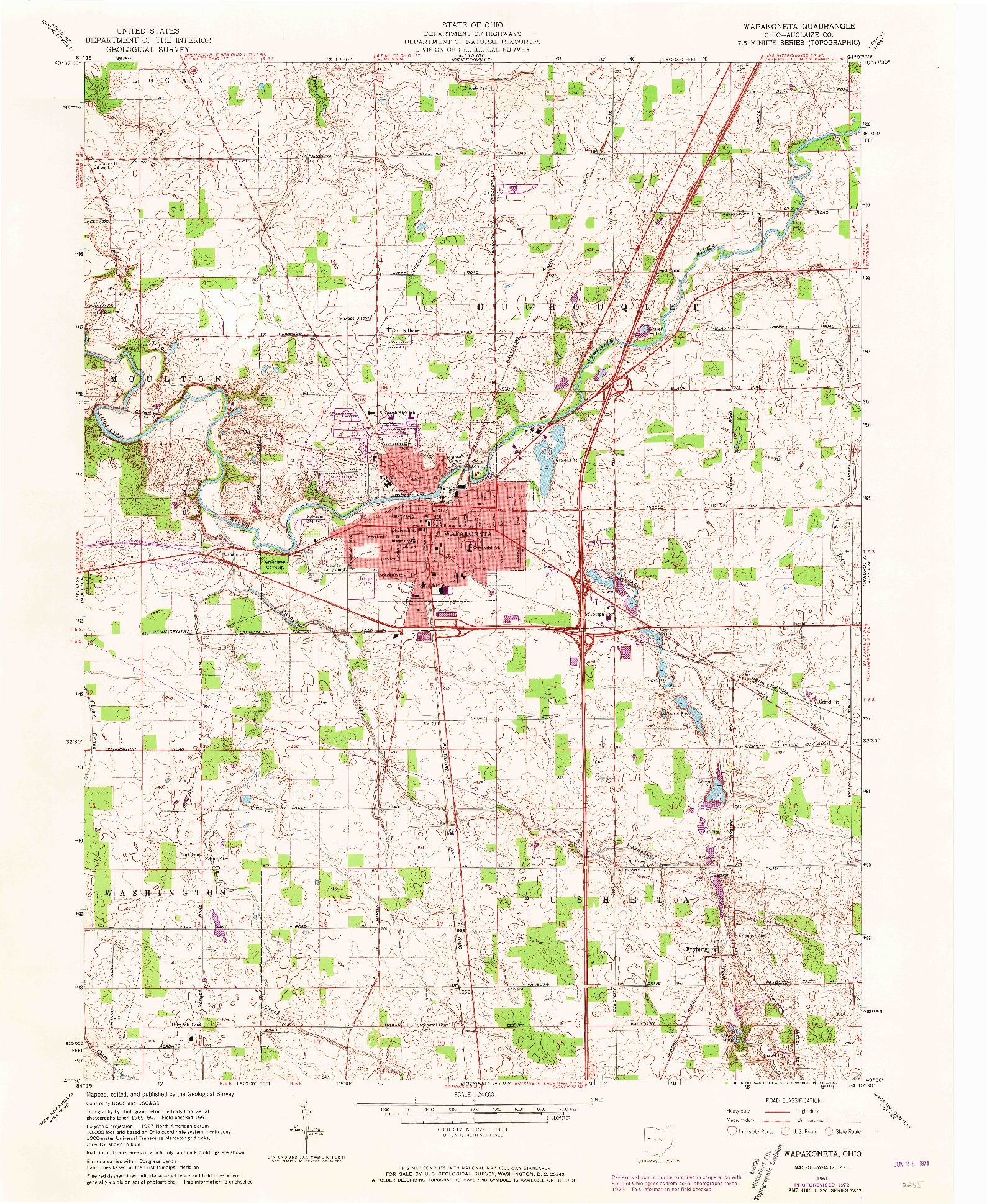 USGS 1:24000-SCALE QUADRANGLE FOR WAPAKONETA, OH 1961