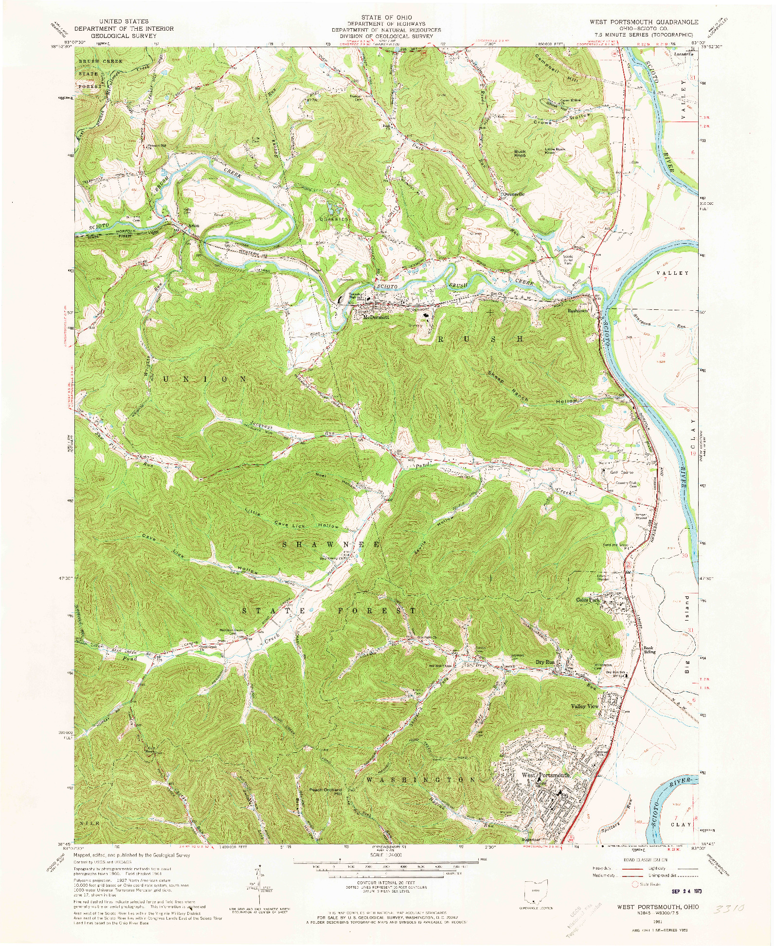 USGS 1:24000-SCALE QUADRANGLE FOR WEST PORTSMOUTH, OH 1961