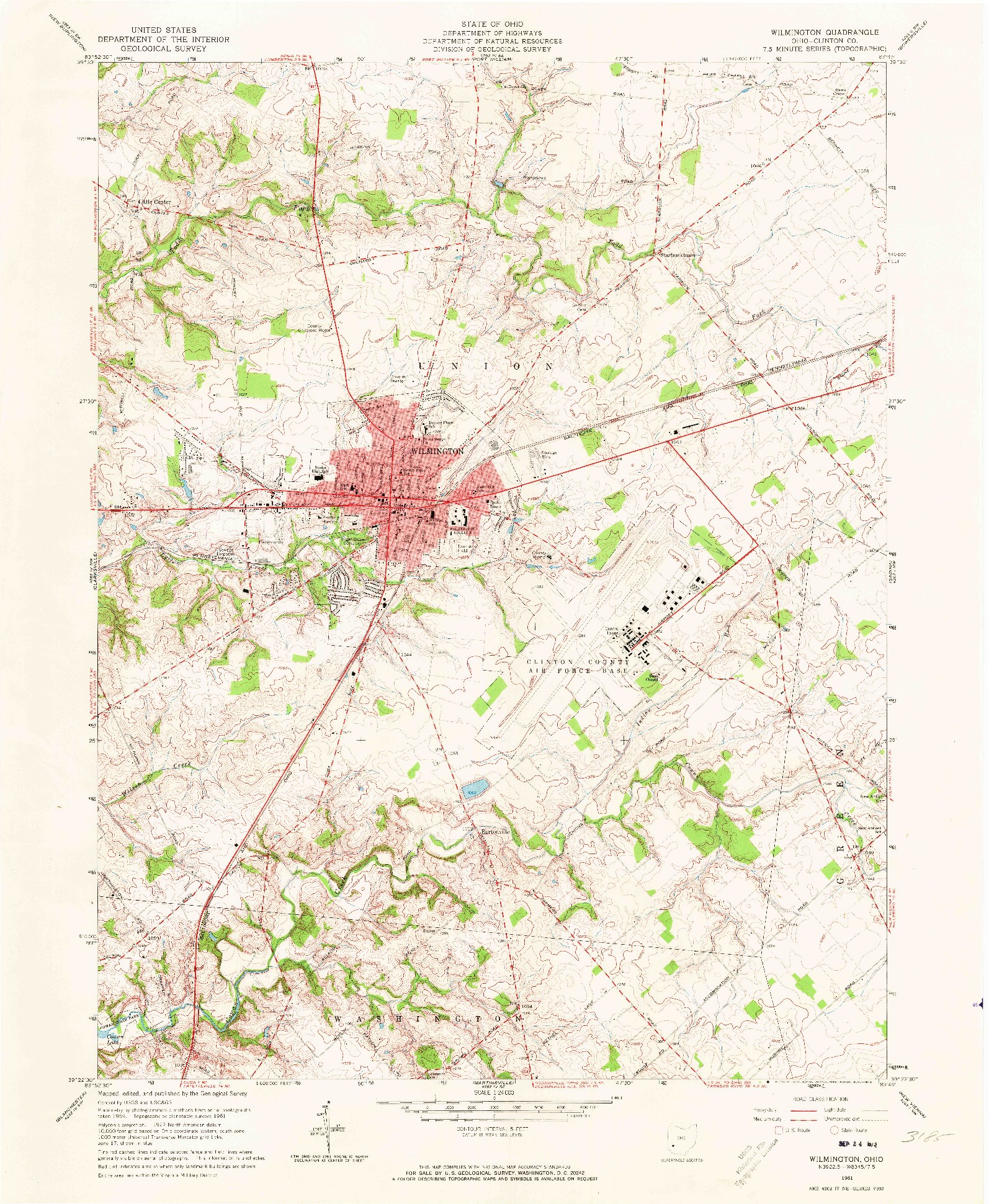 USGS 1:24000-SCALE QUADRANGLE FOR WILMINGTON, OH 1961