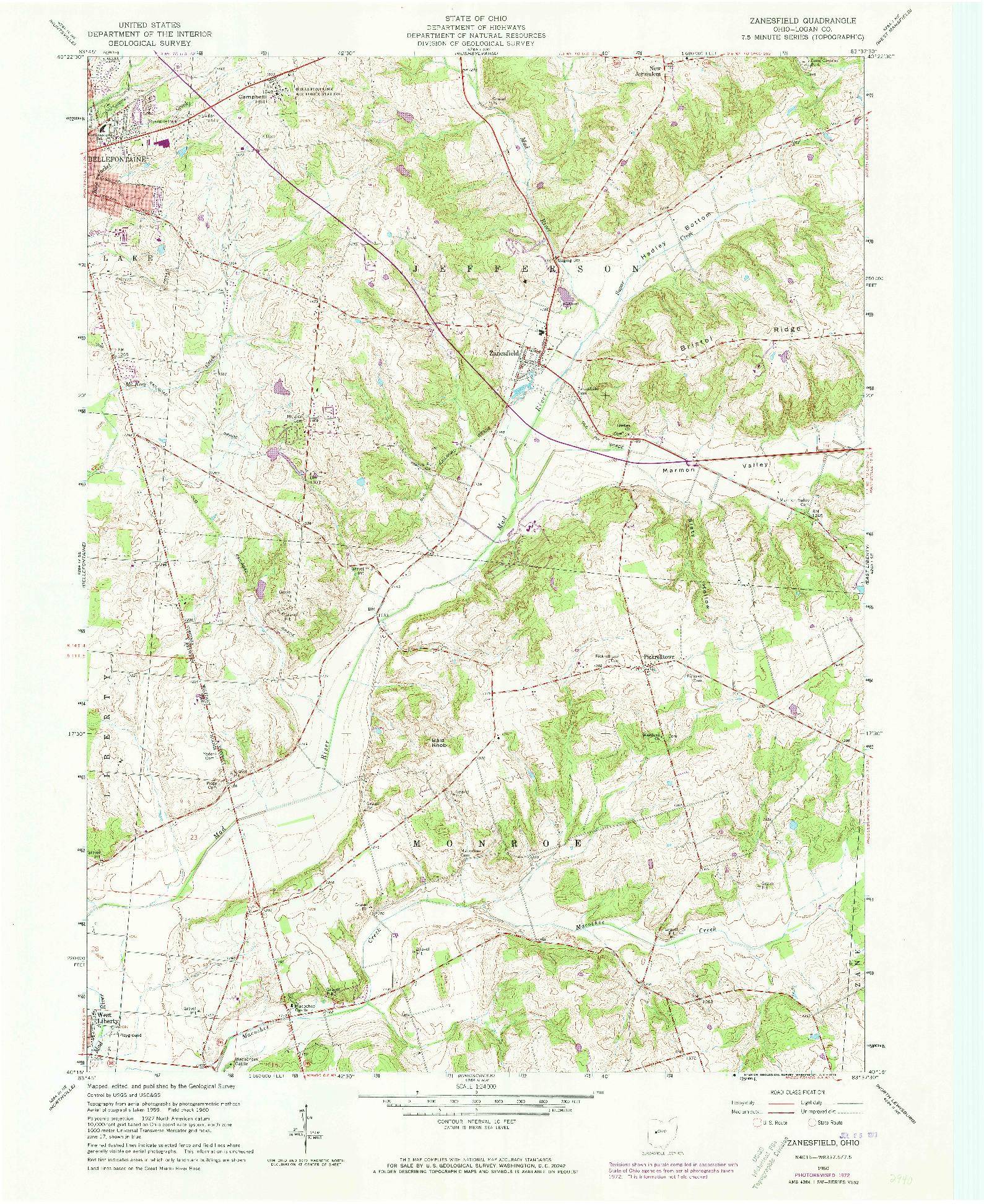 USGS 1:24000-SCALE QUADRANGLE FOR ZANESFIELD, OH 1960