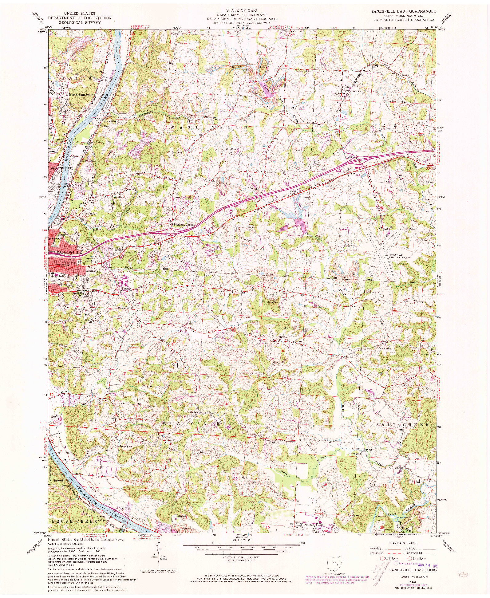 USGS 1:24000-SCALE QUADRANGLE FOR ZANESVILLE EAST, OH 1961