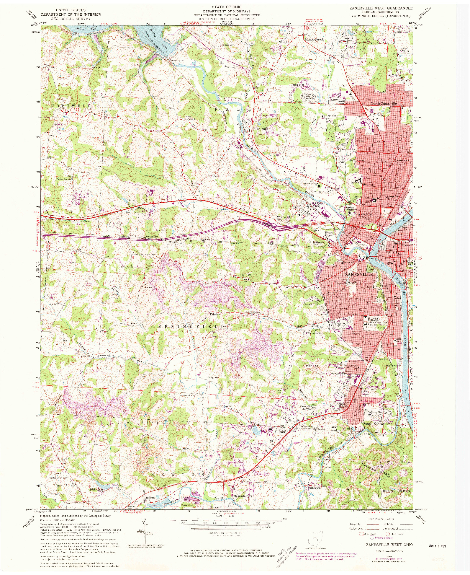USGS 1:24000-SCALE QUADRANGLE FOR ZANESVILLE WEST, OH 1961