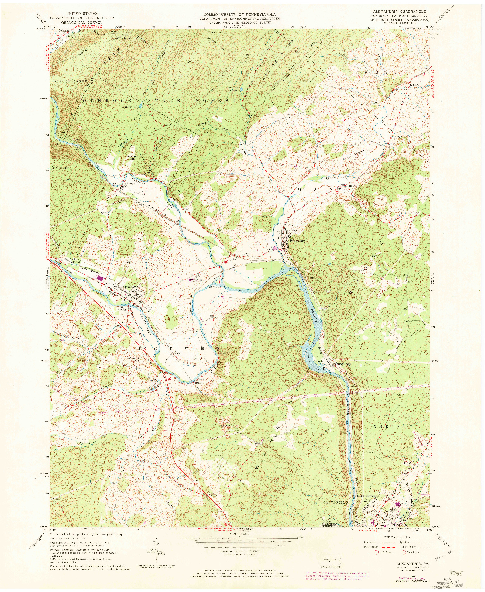 USGS 1:24000-SCALE QUADRANGLE FOR ALEXANDRIA, PA 1963