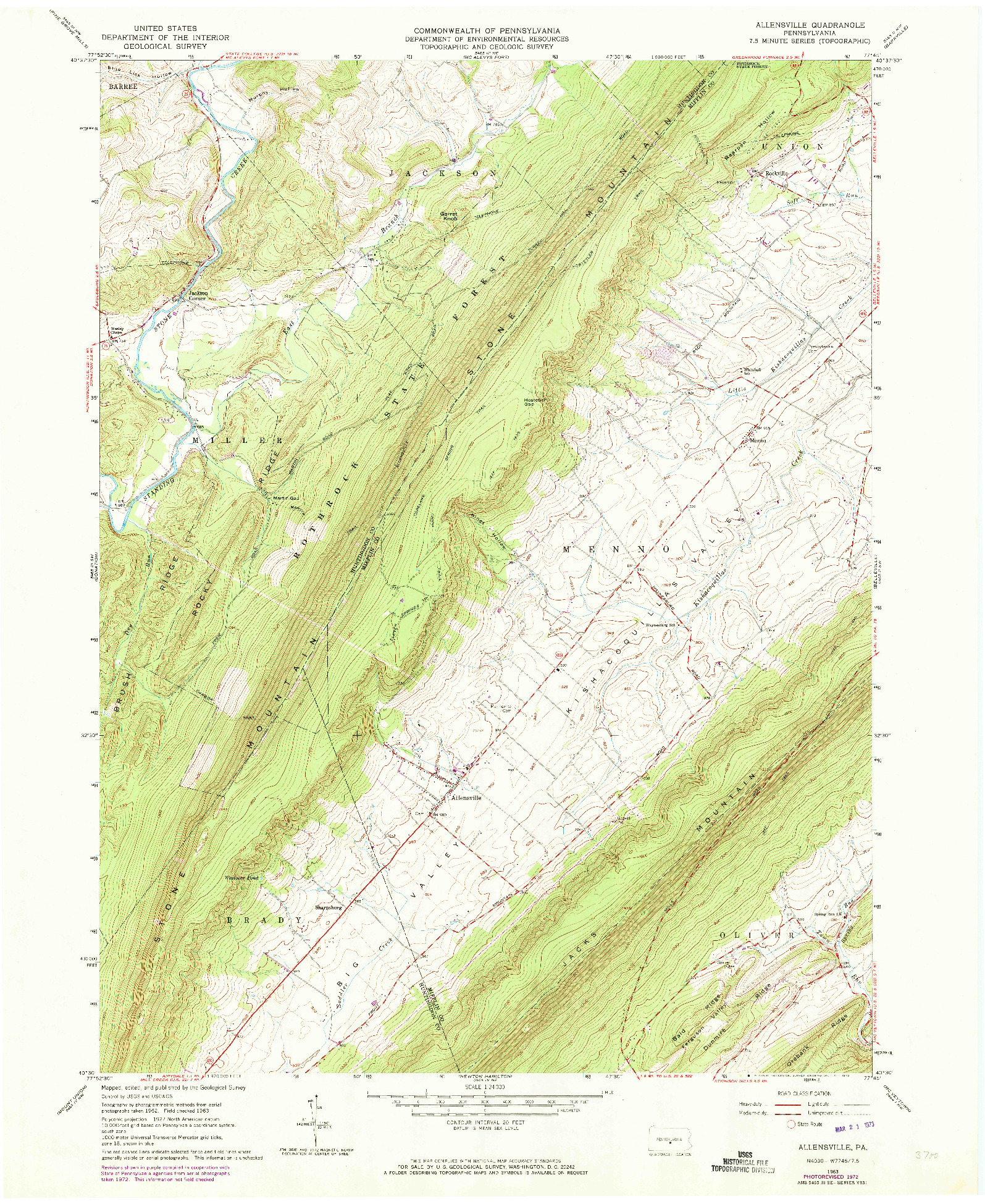 USGS 1:24000-SCALE QUADRANGLE FOR ALLENSVILLE, PA 1963