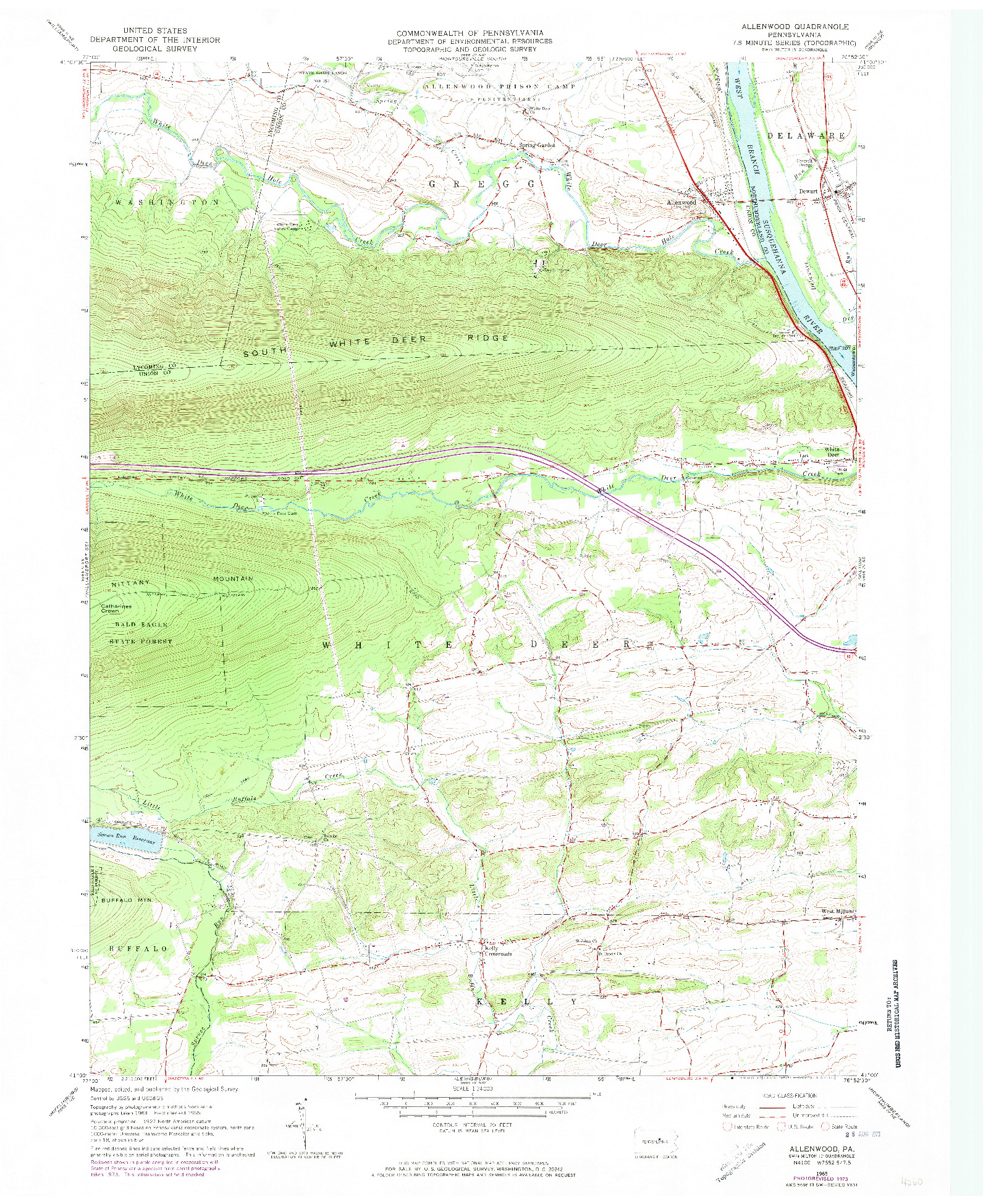 USGS 1:24000-SCALE QUADRANGLE FOR ALLENWOOD, PA 1965