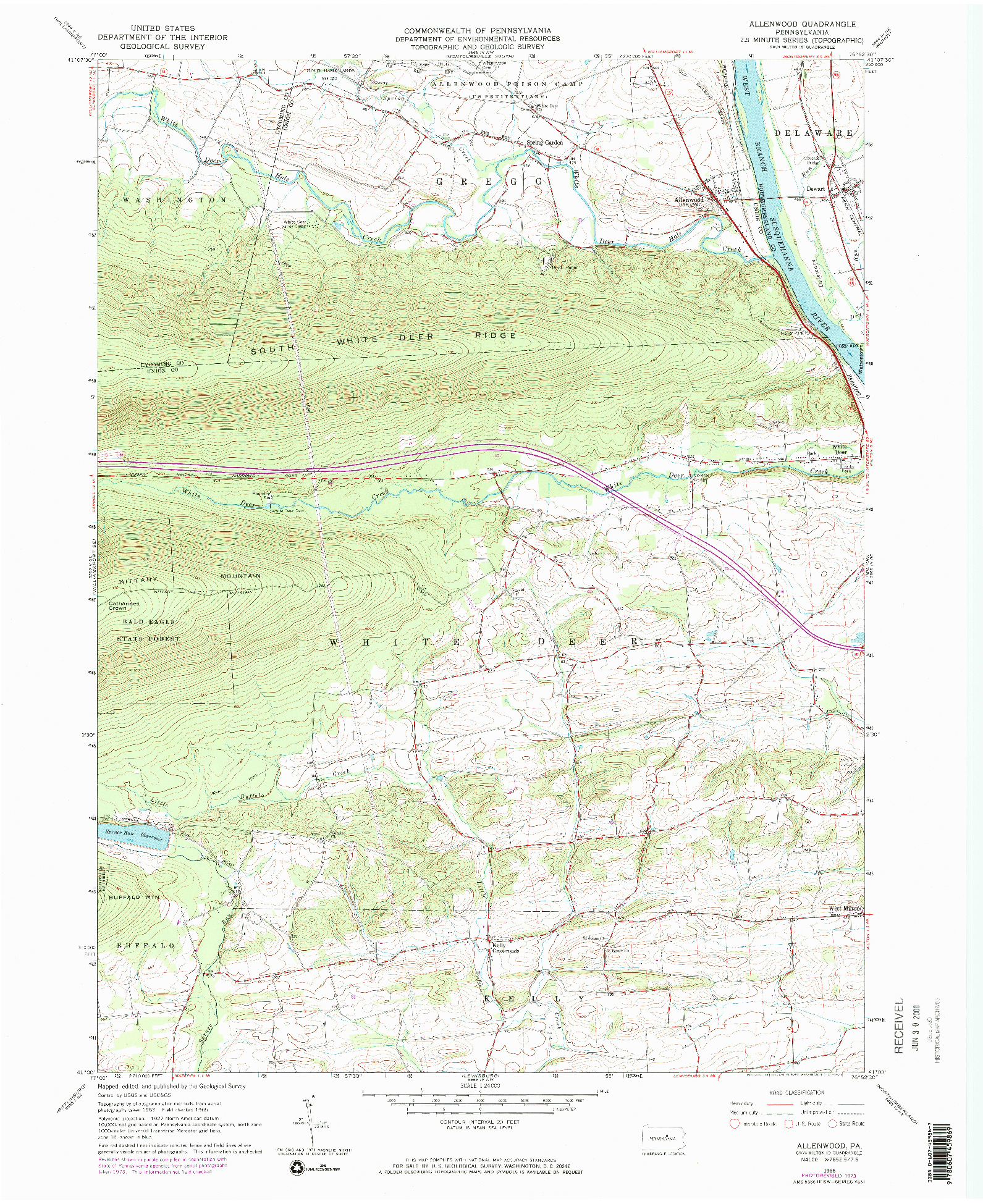 USGS 1:24000-SCALE QUADRANGLE FOR ALLENWOOD, PA 1965