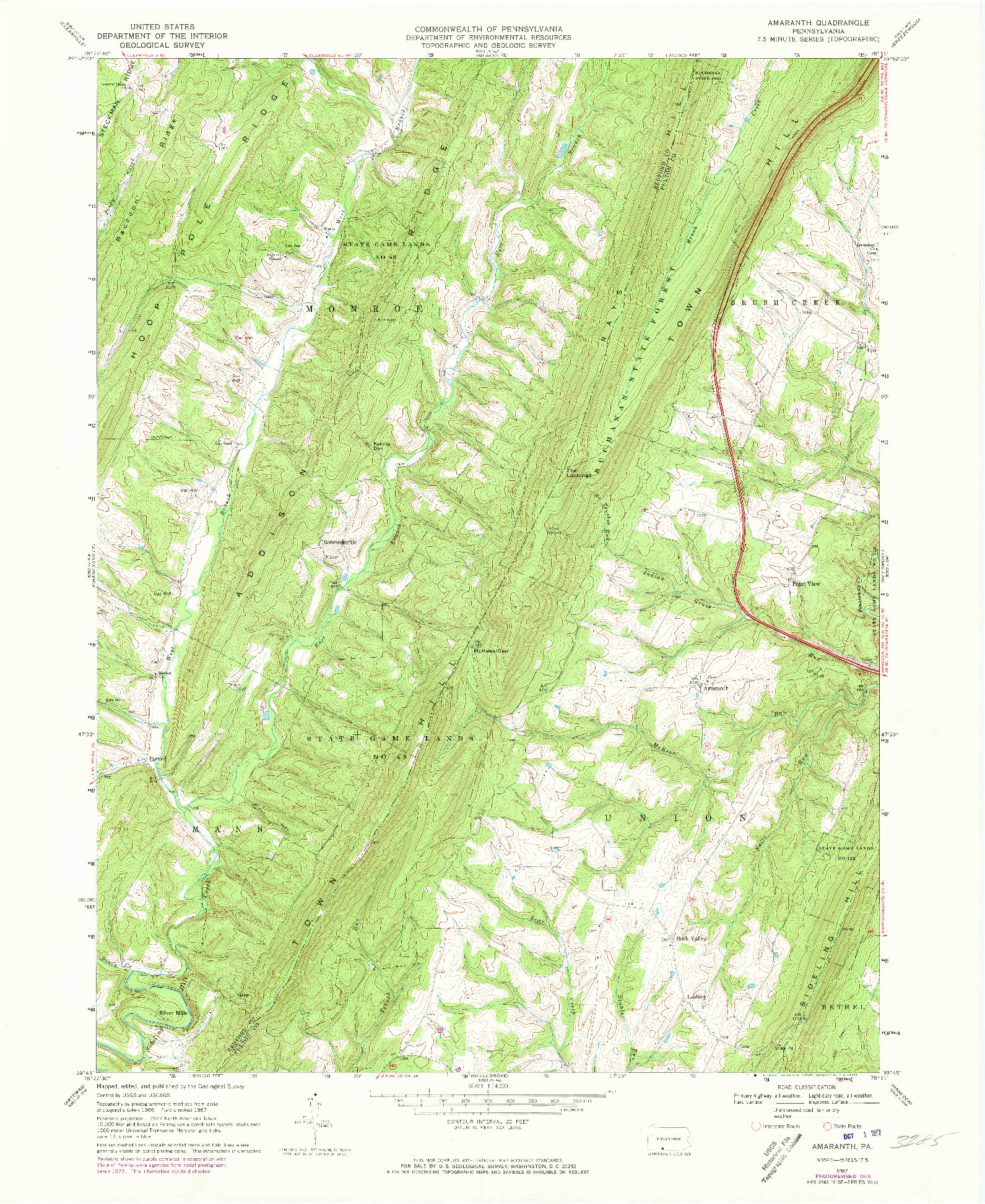 USGS 1:24000-SCALE QUADRANGLE FOR AMARANTH, PA 1967