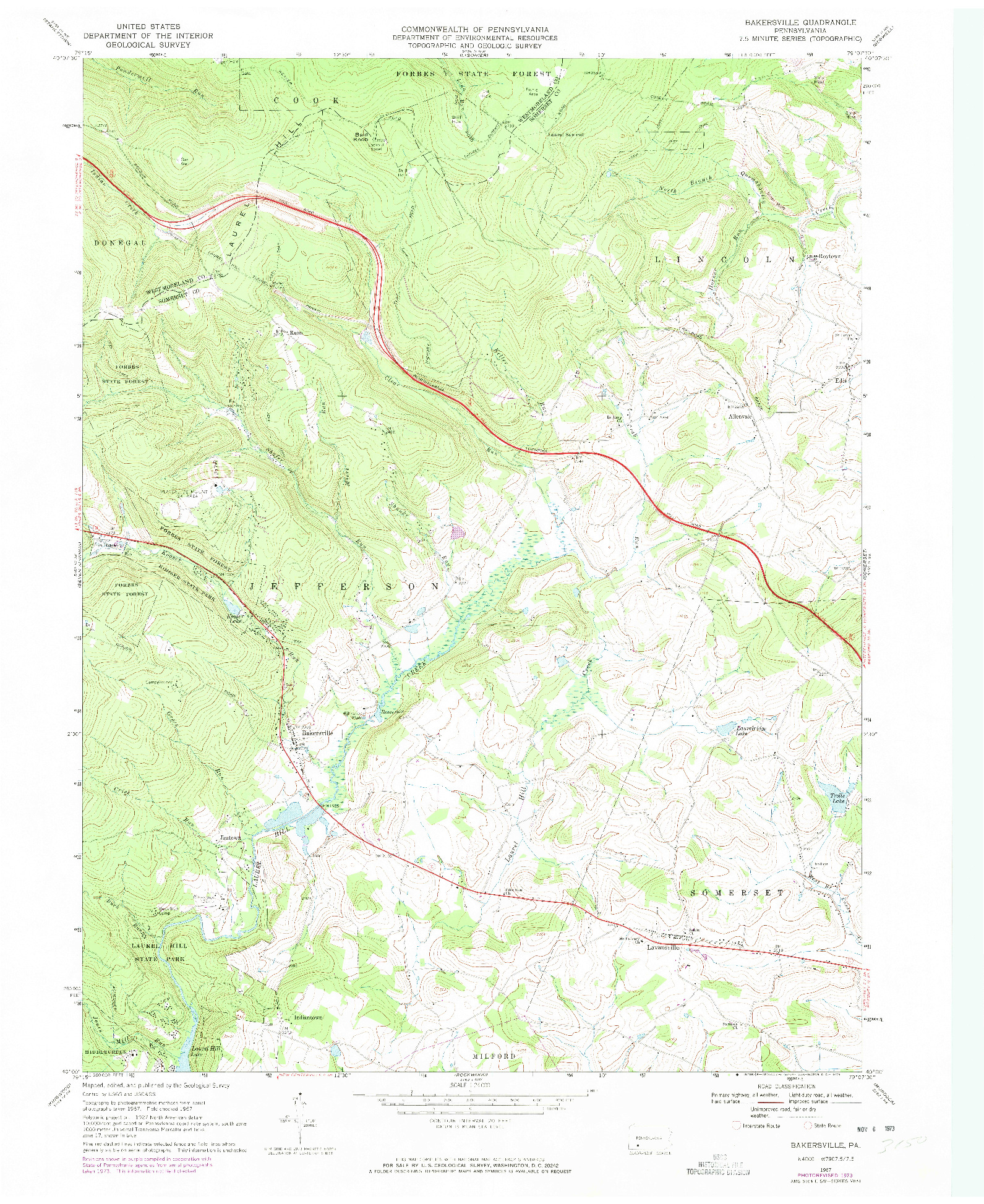 USGS 1:24000-SCALE QUADRANGLE FOR BAKERSVILLE, PA 1967