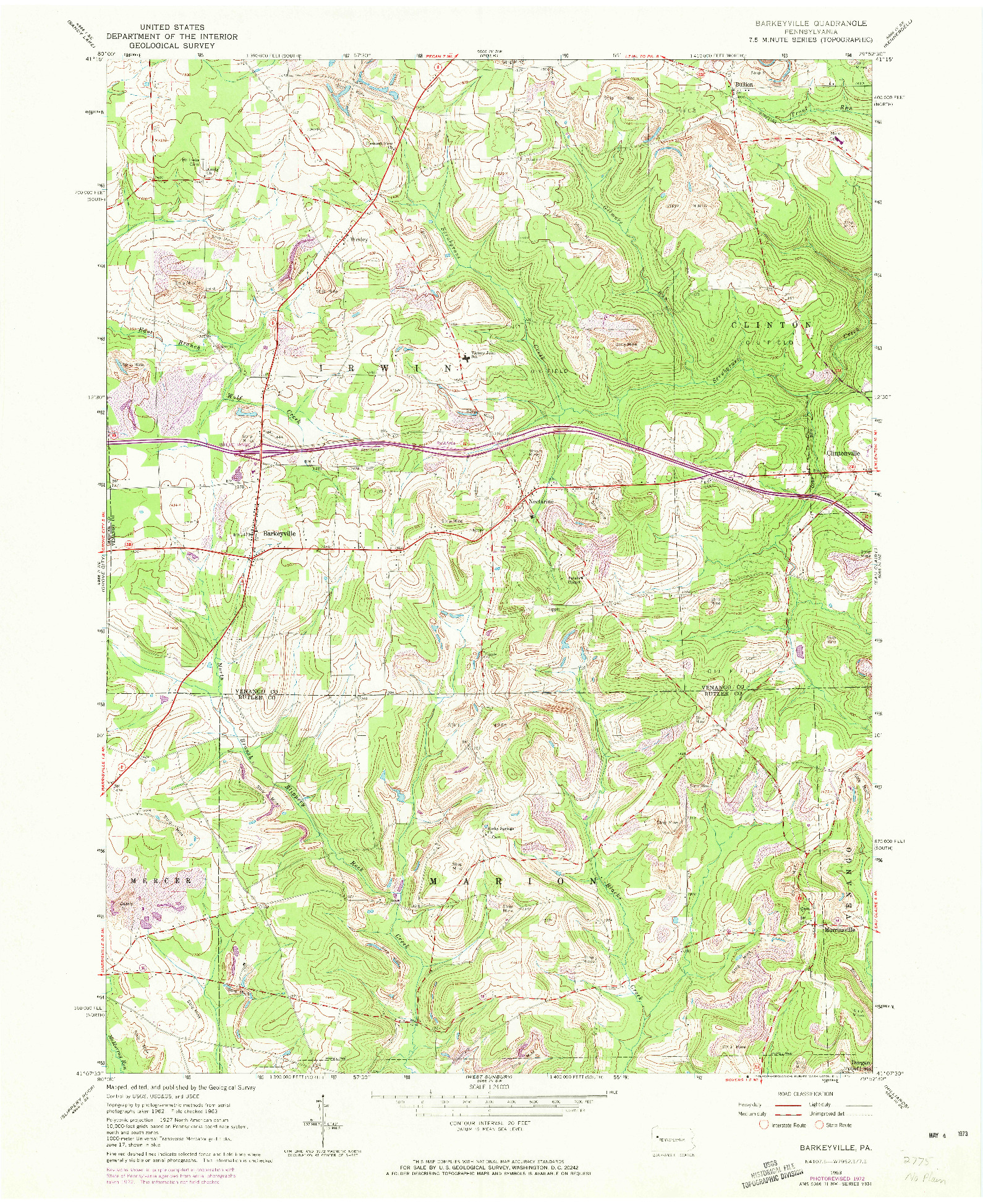 USGS 1:24000-SCALE QUADRANGLE FOR BARKEYVILLE, PA 1963