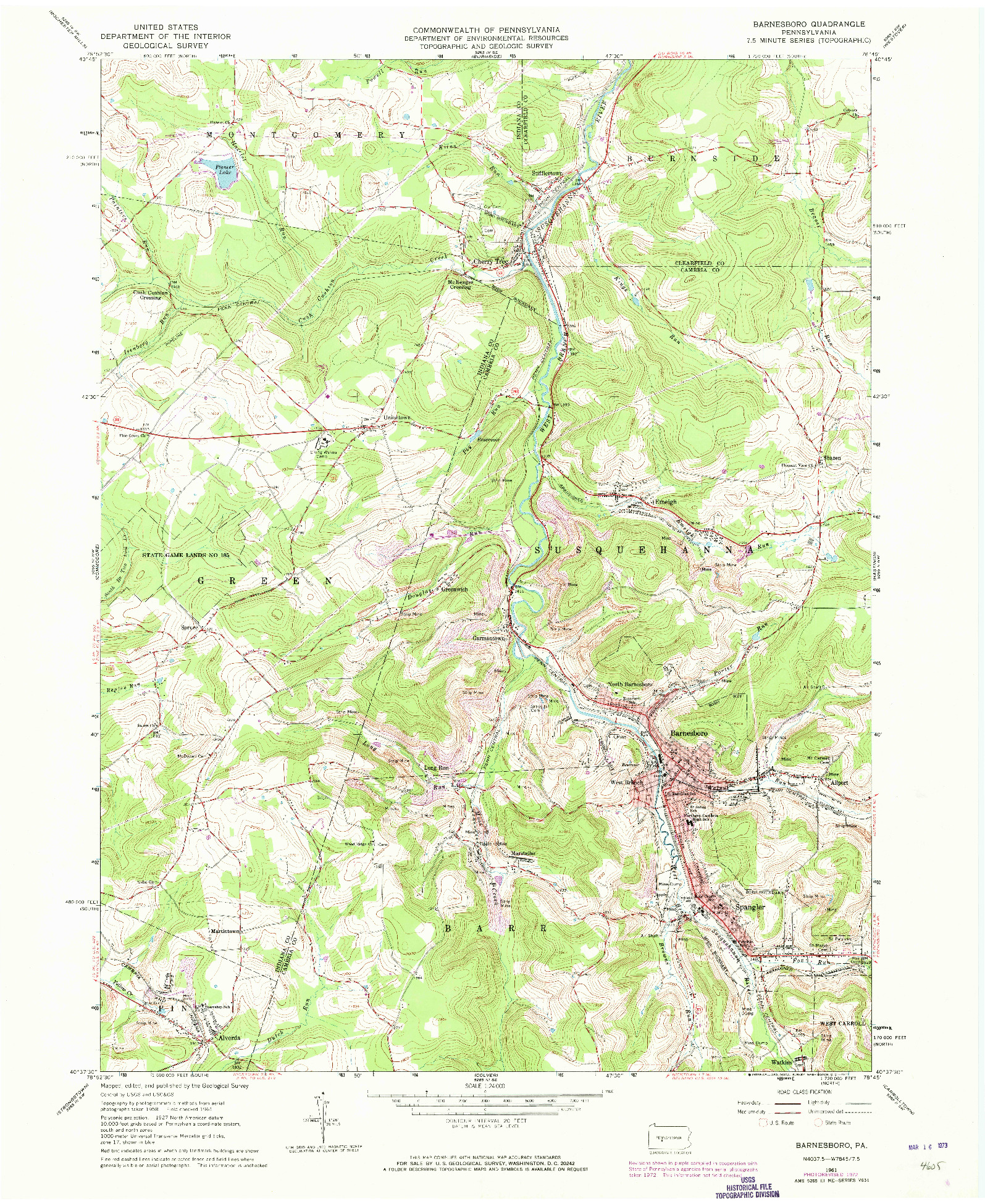 USGS 1:24000-SCALE QUADRANGLE FOR BARNESBORO, PA 1961