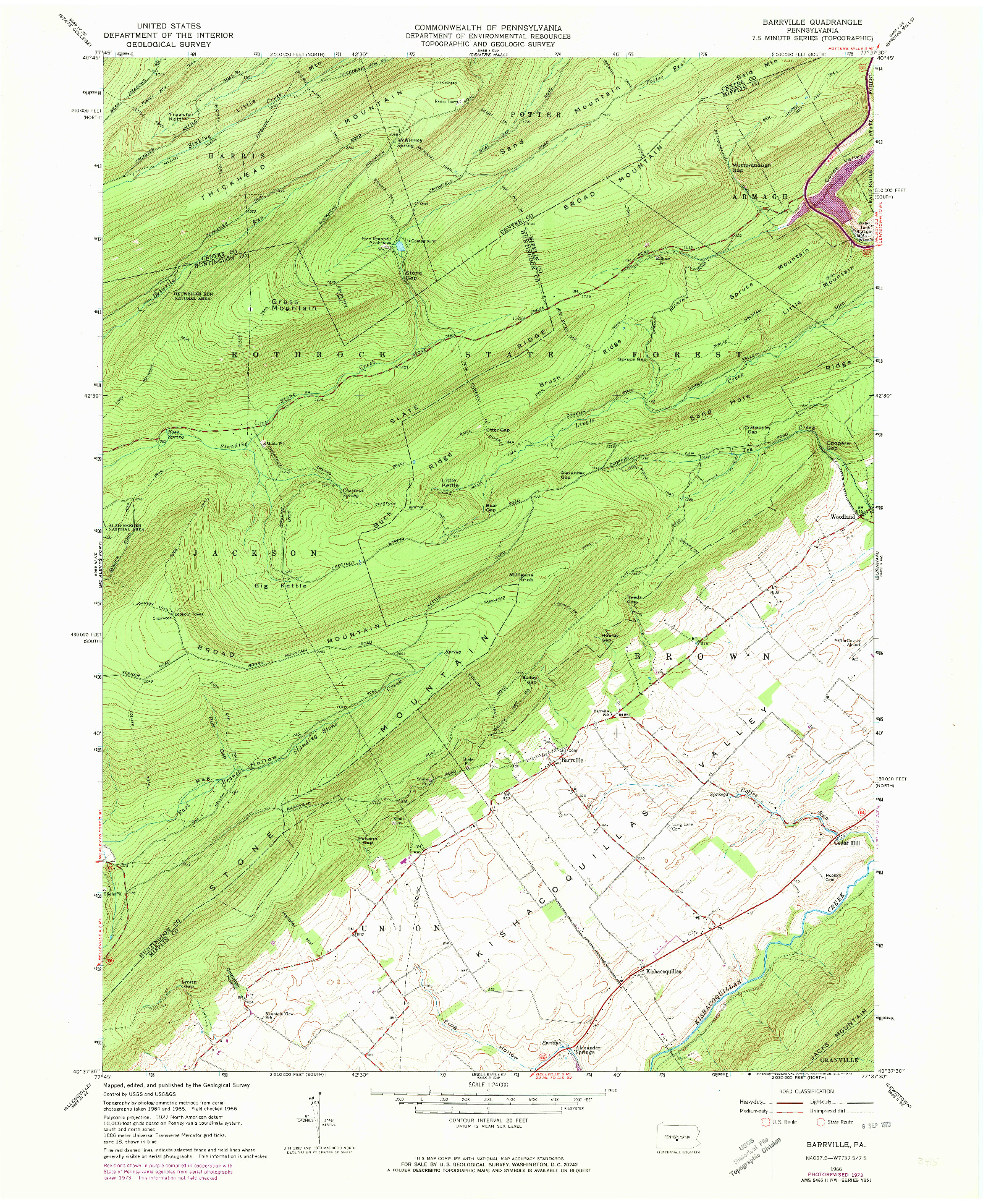 USGS 1:24000-SCALE QUADRANGLE FOR BARRVILLE, PA 1966