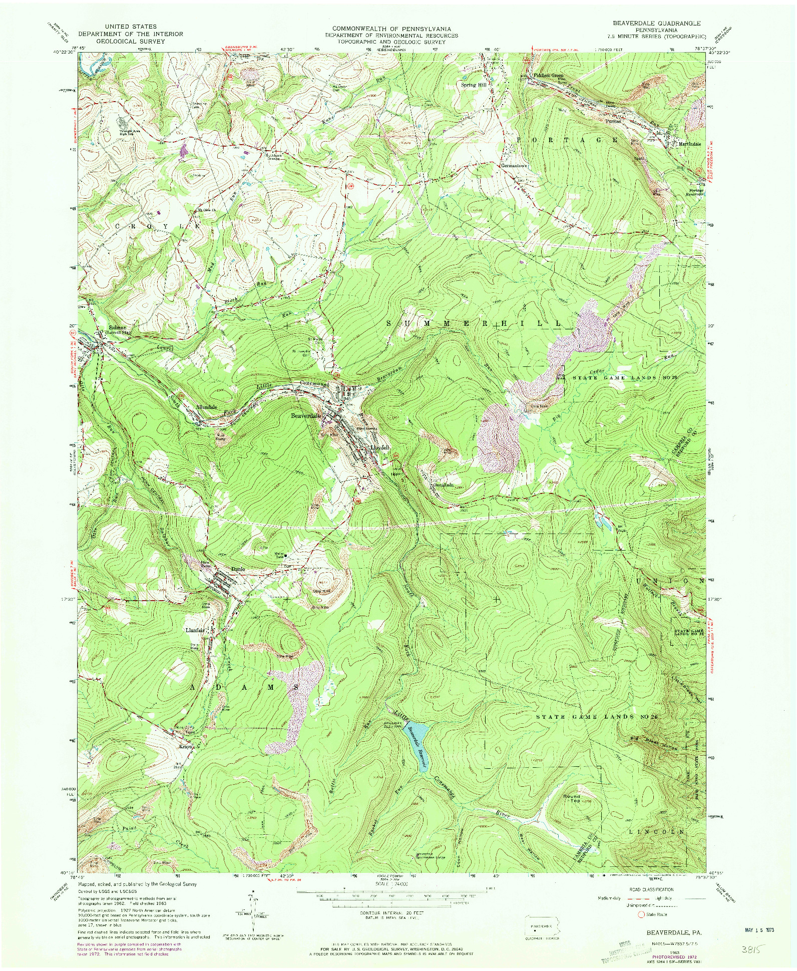 USGS 1:24000-SCALE QUADRANGLE FOR BEAVERDALE, PA 1963