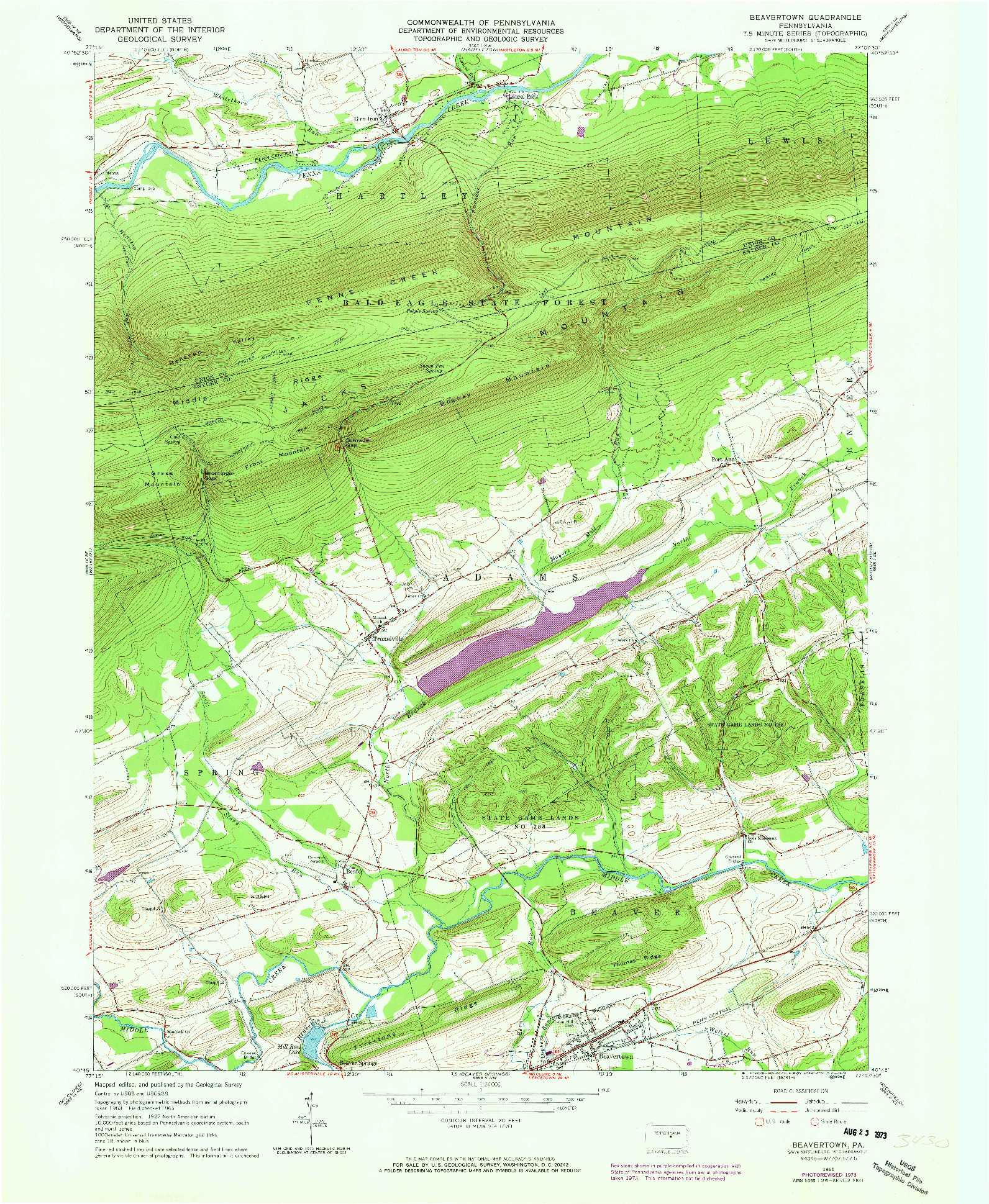 USGS 1:24000-SCALE QUADRANGLE FOR BEAVERTOWN, PA 1965