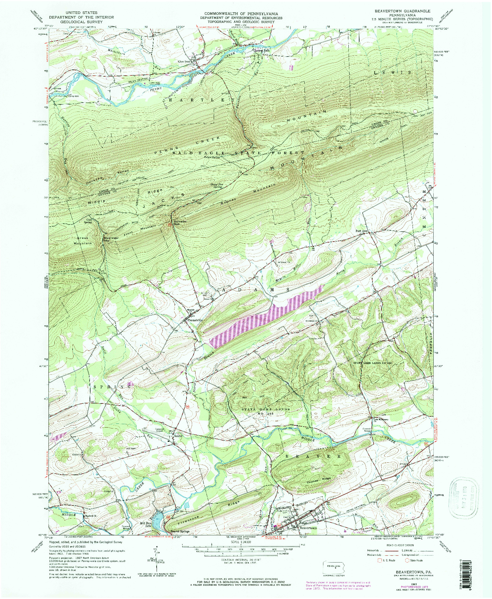 USGS 1:24000-SCALE QUADRANGLE FOR BEAVERTOWN, PA 1965