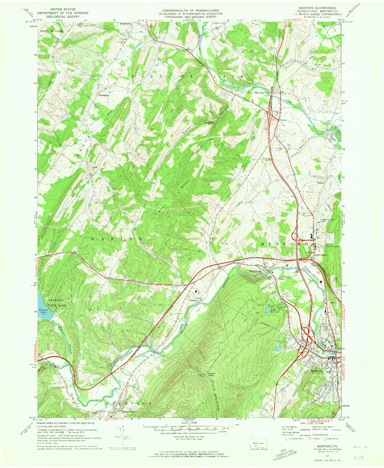 USGS 1:24000-SCALE QUADRANGLE FOR BEDFORD, PA 1971