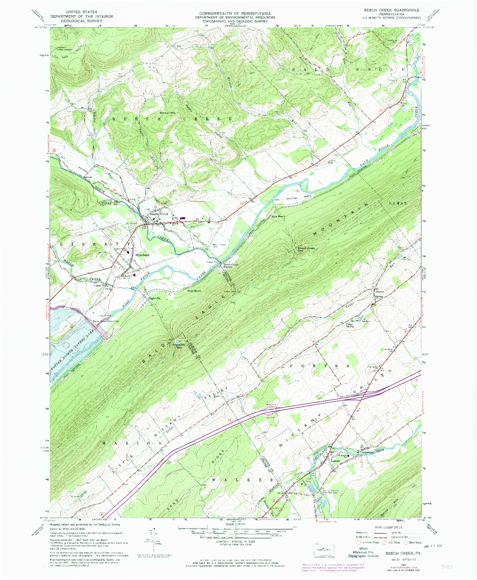 USGS 1:24000-SCALE QUADRANGLE FOR BEECH CREEK, PA 1967