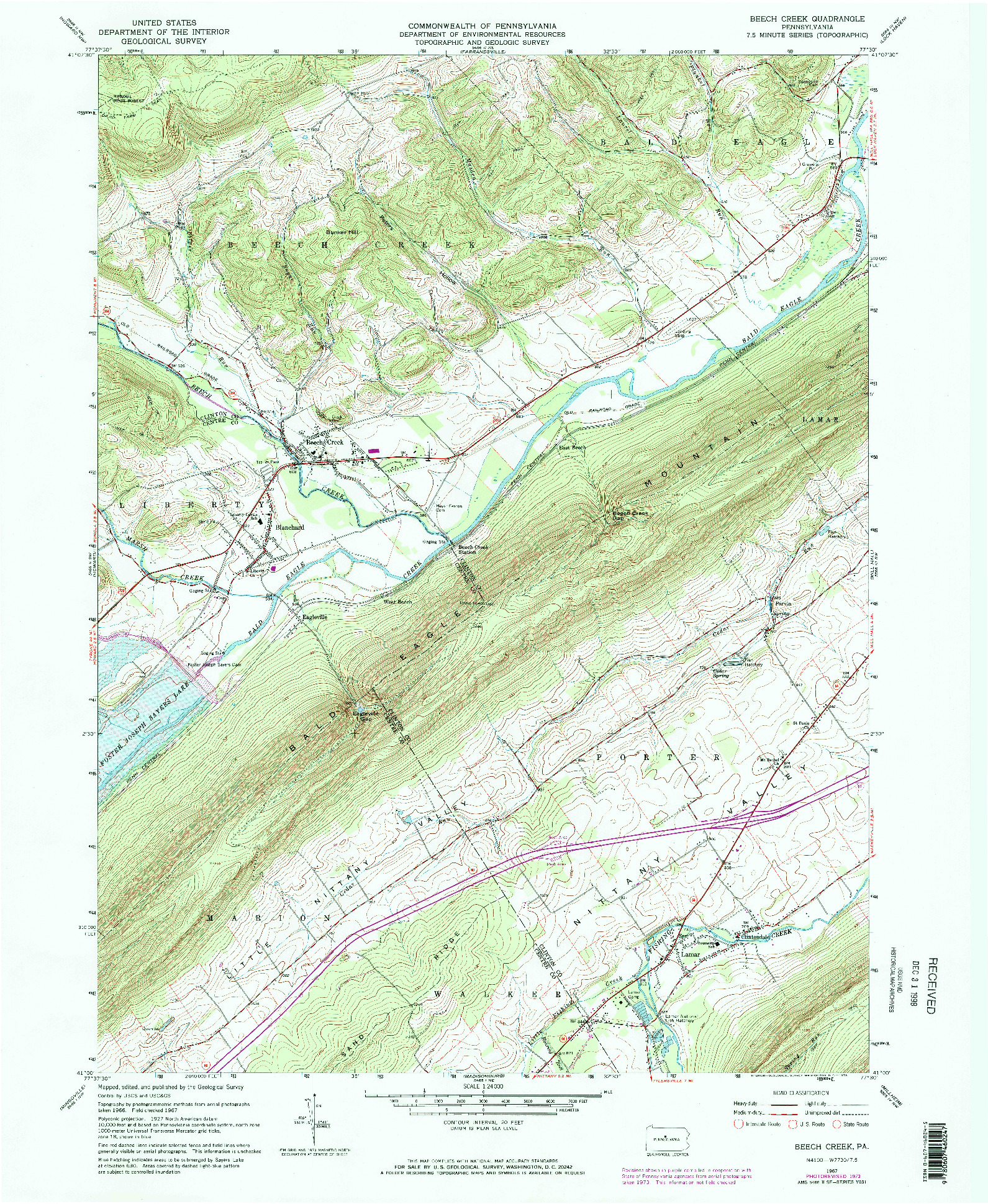 USGS 1:24000-SCALE QUADRANGLE FOR BEECH CREEK, PA 1967