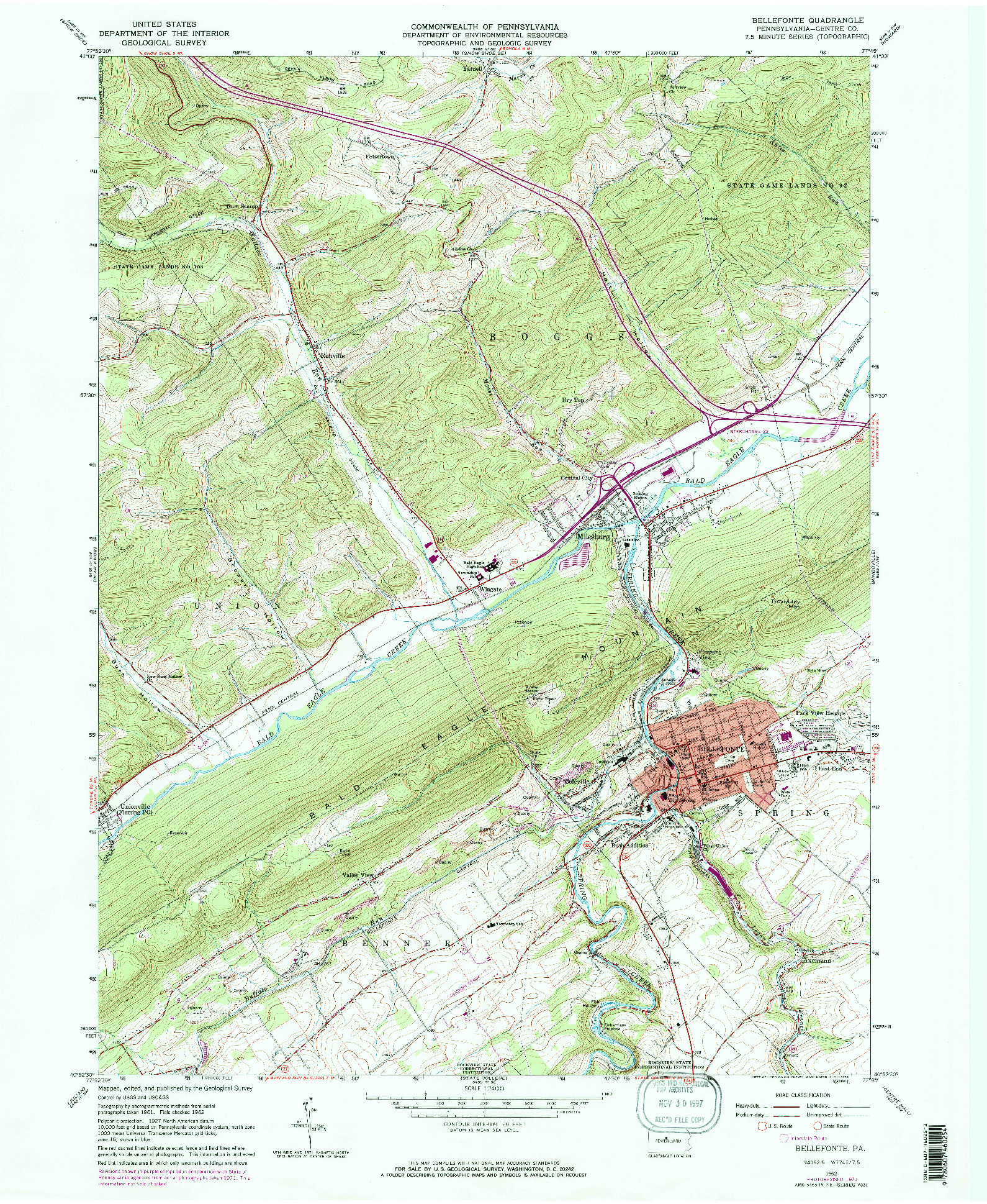 USGS 1:24000-SCALE QUADRANGLE FOR BELLEFONTE, PA 1962