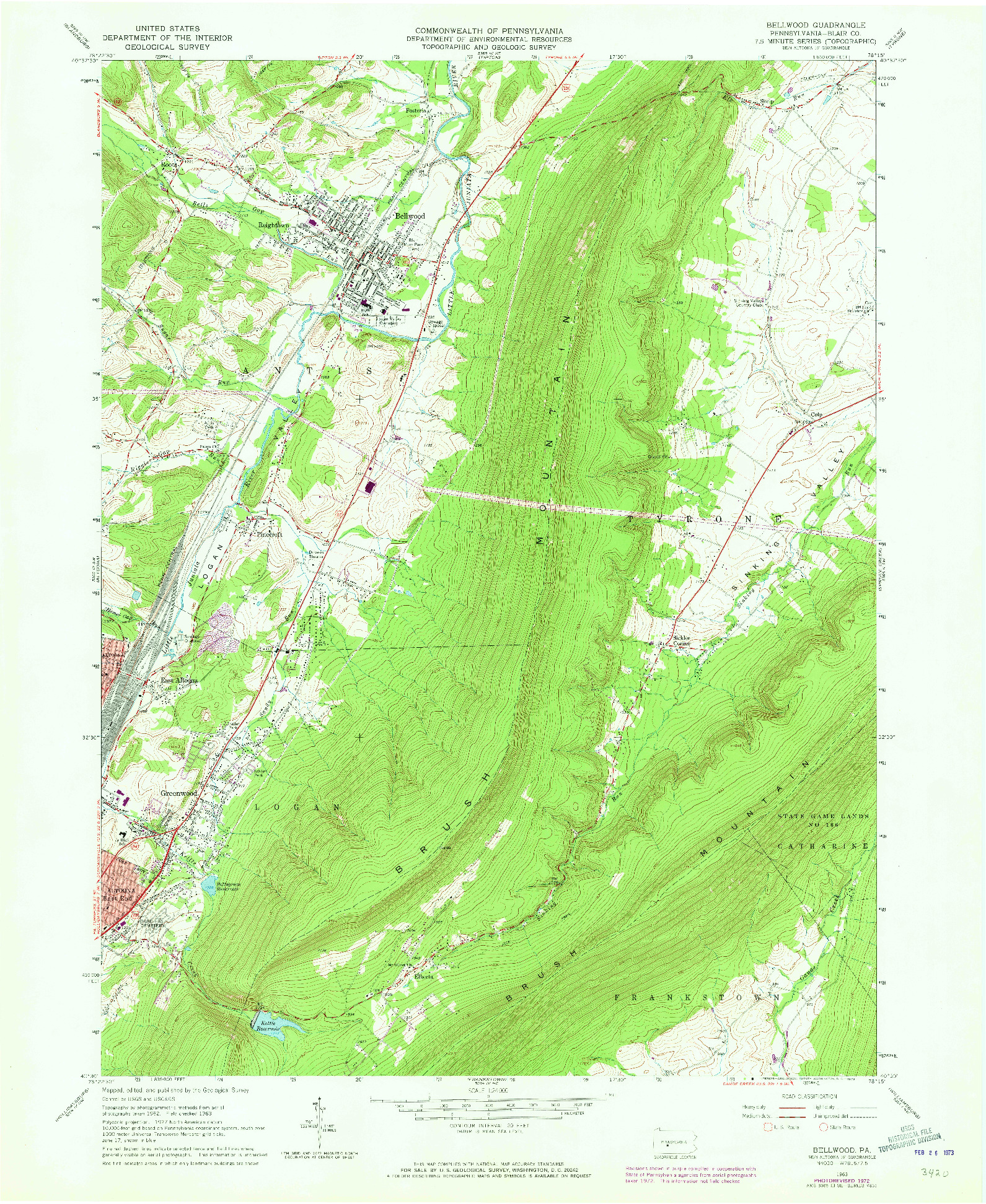 USGS 1:24000-SCALE QUADRANGLE FOR BELLWOOD, PA 1963