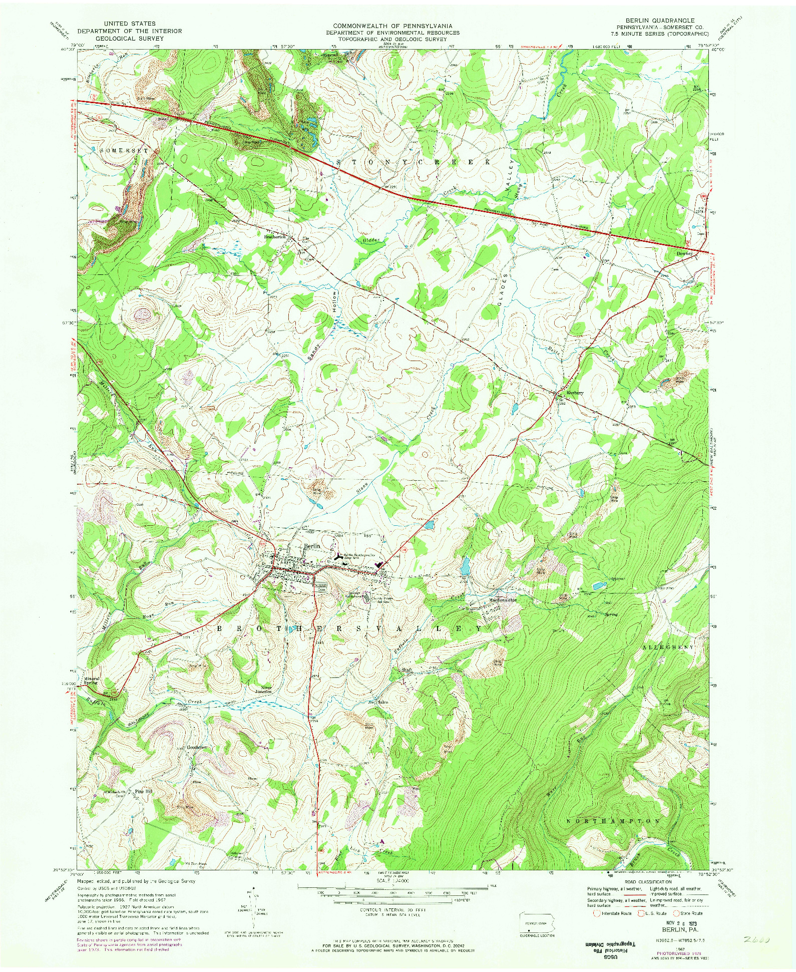 USGS 1:24000-SCALE QUADRANGLE FOR BERLIN, PA 1967