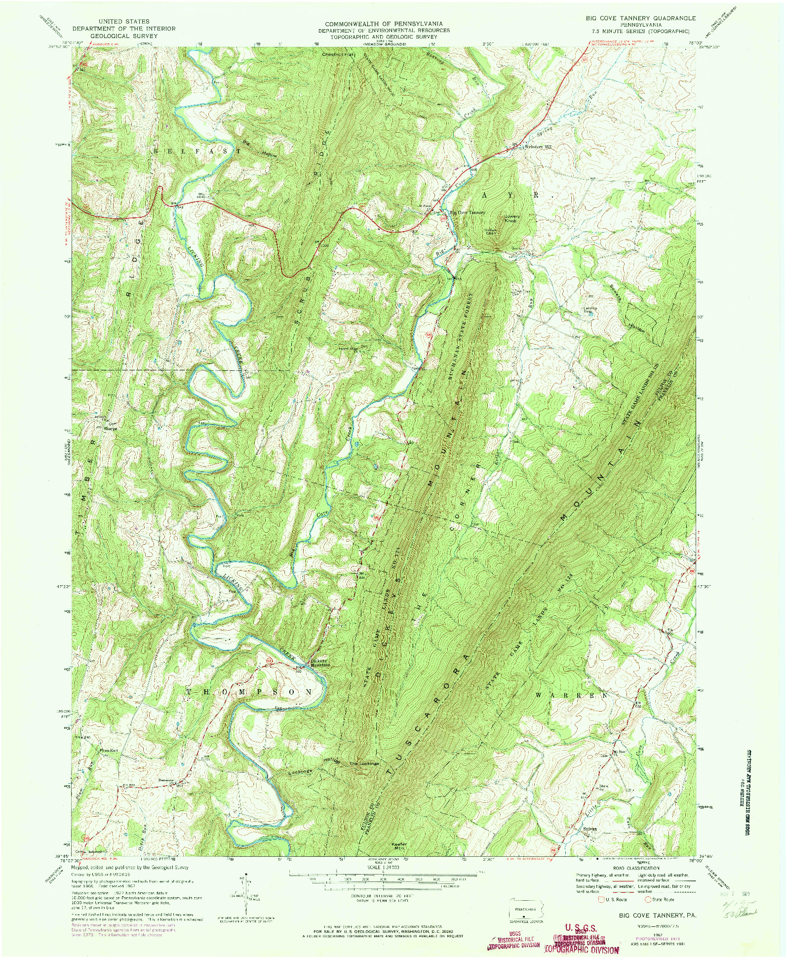 USGS 1:24000-SCALE QUADRANGLE FOR BIG COVE TANNERY, PA 1967
