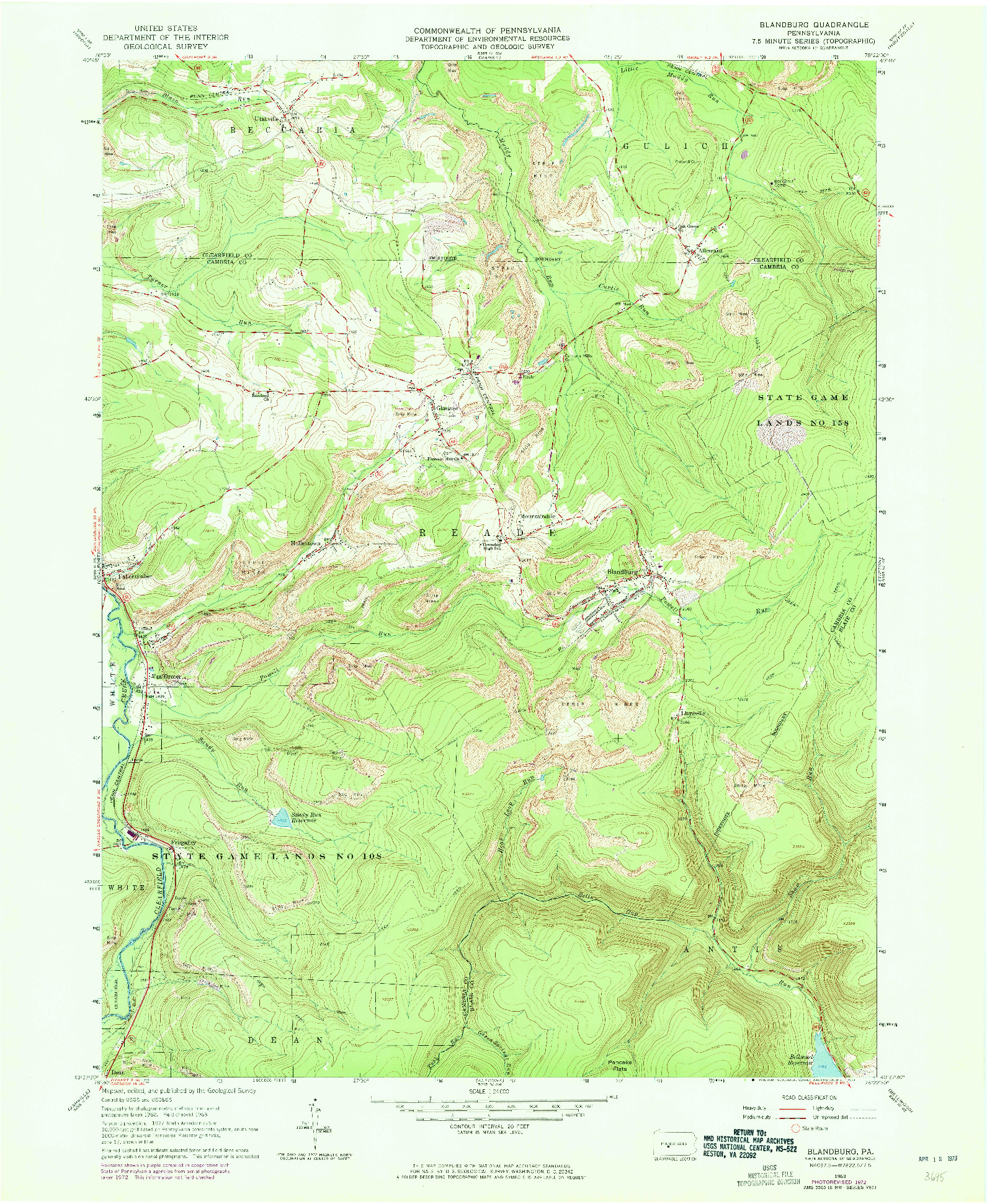 USGS 1:24000-SCALE QUADRANGLE FOR BLANDBURG, PA 1963