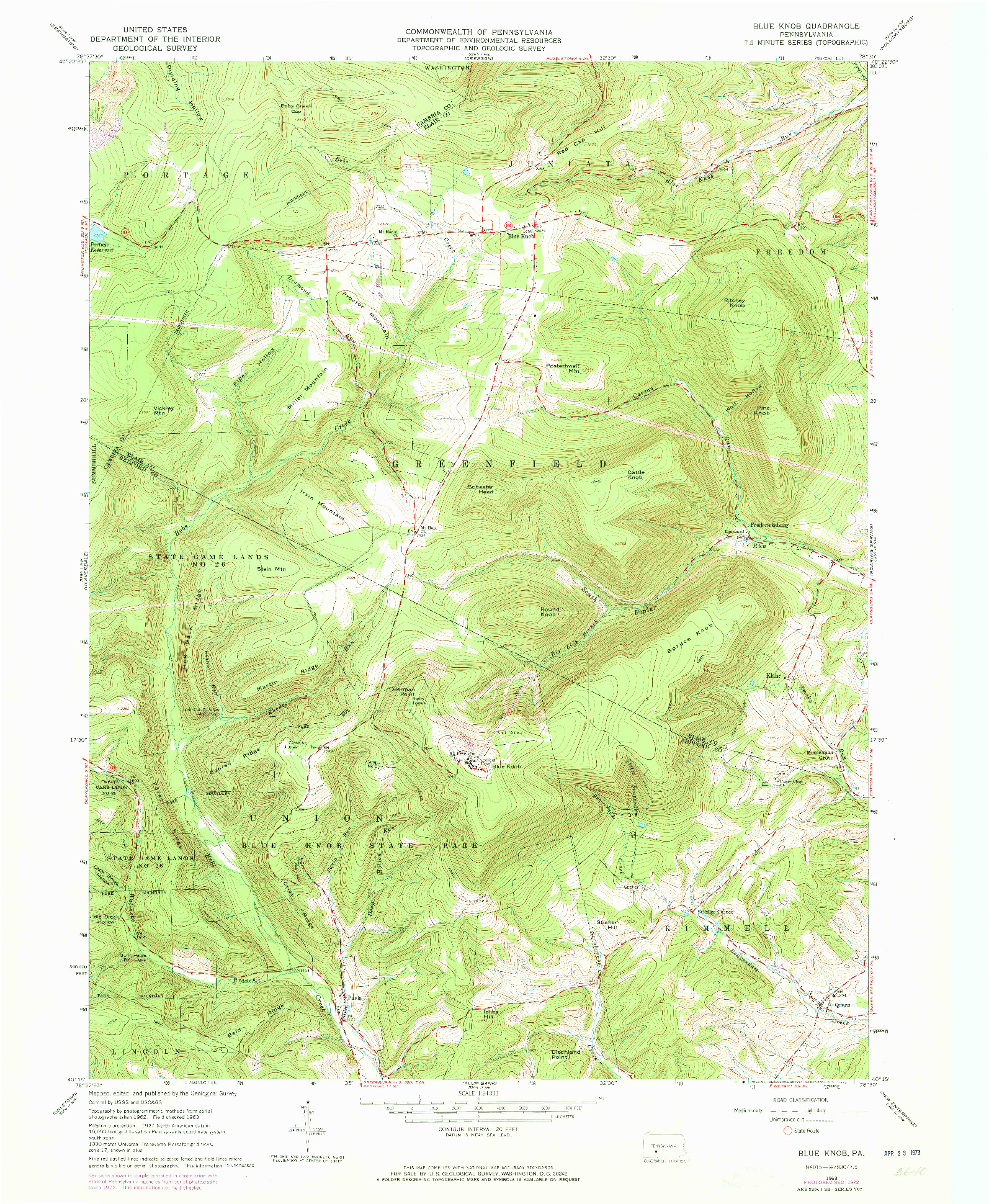 USGS 1:24000-SCALE QUADRANGLE FOR BLUE KNOB, PA 1963