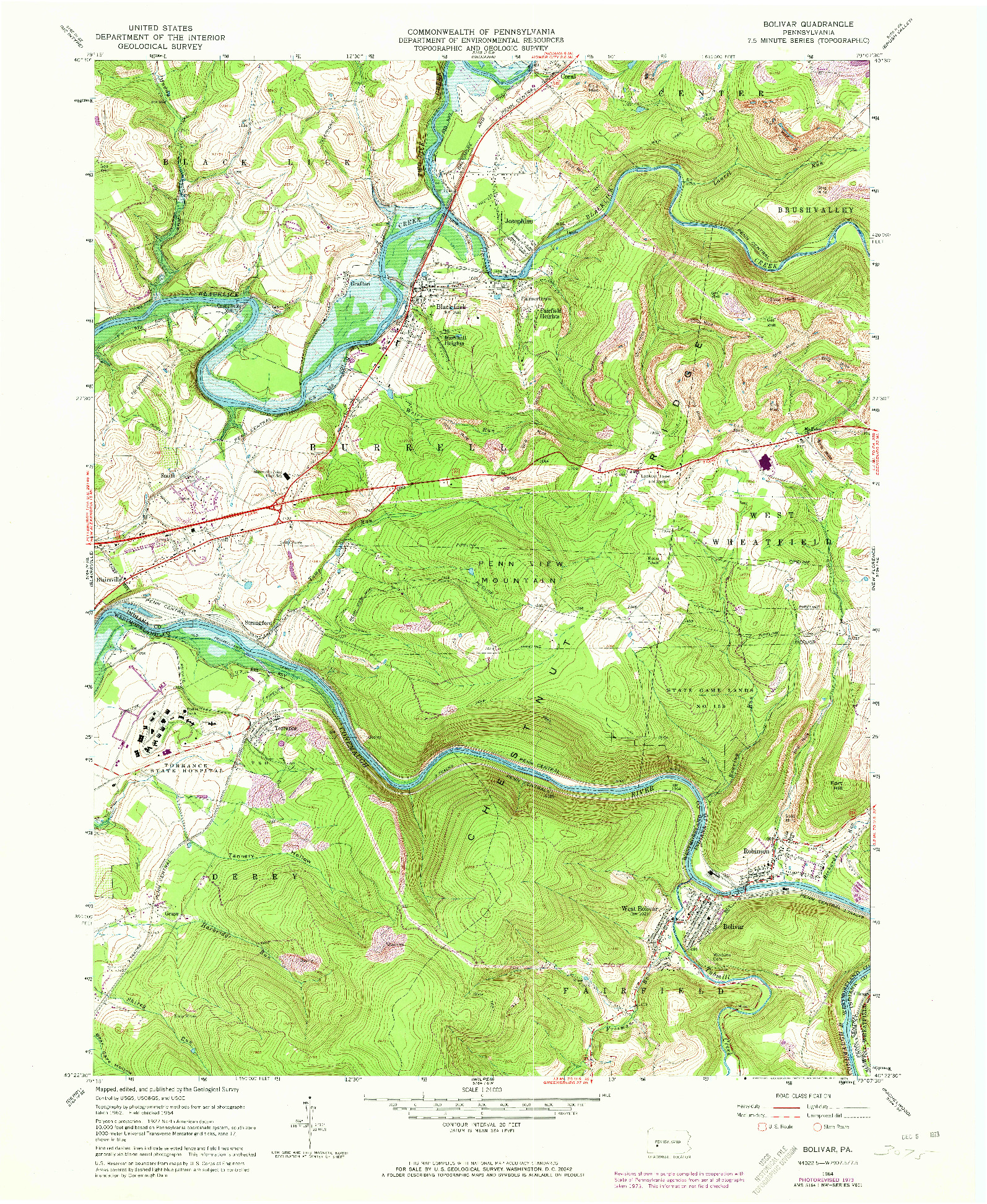 USGS 1:24000-SCALE QUADRANGLE FOR BOLIVAR, PA 1964