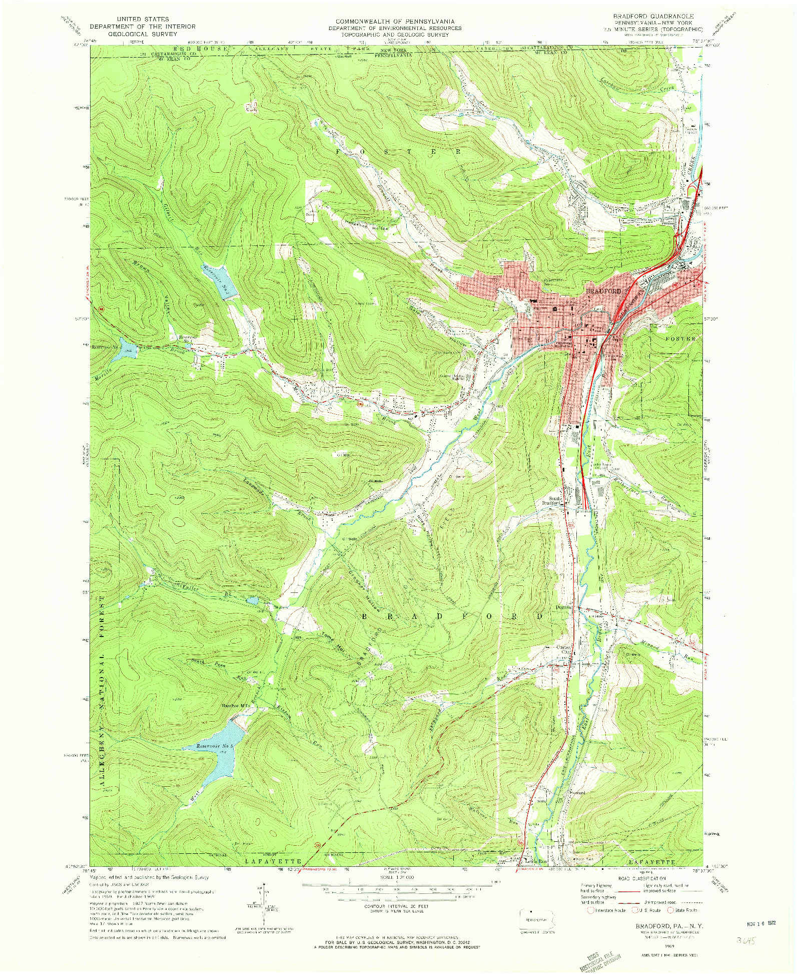 USGS 1:24000-SCALE QUADRANGLE FOR BRADFORD, PA 1969