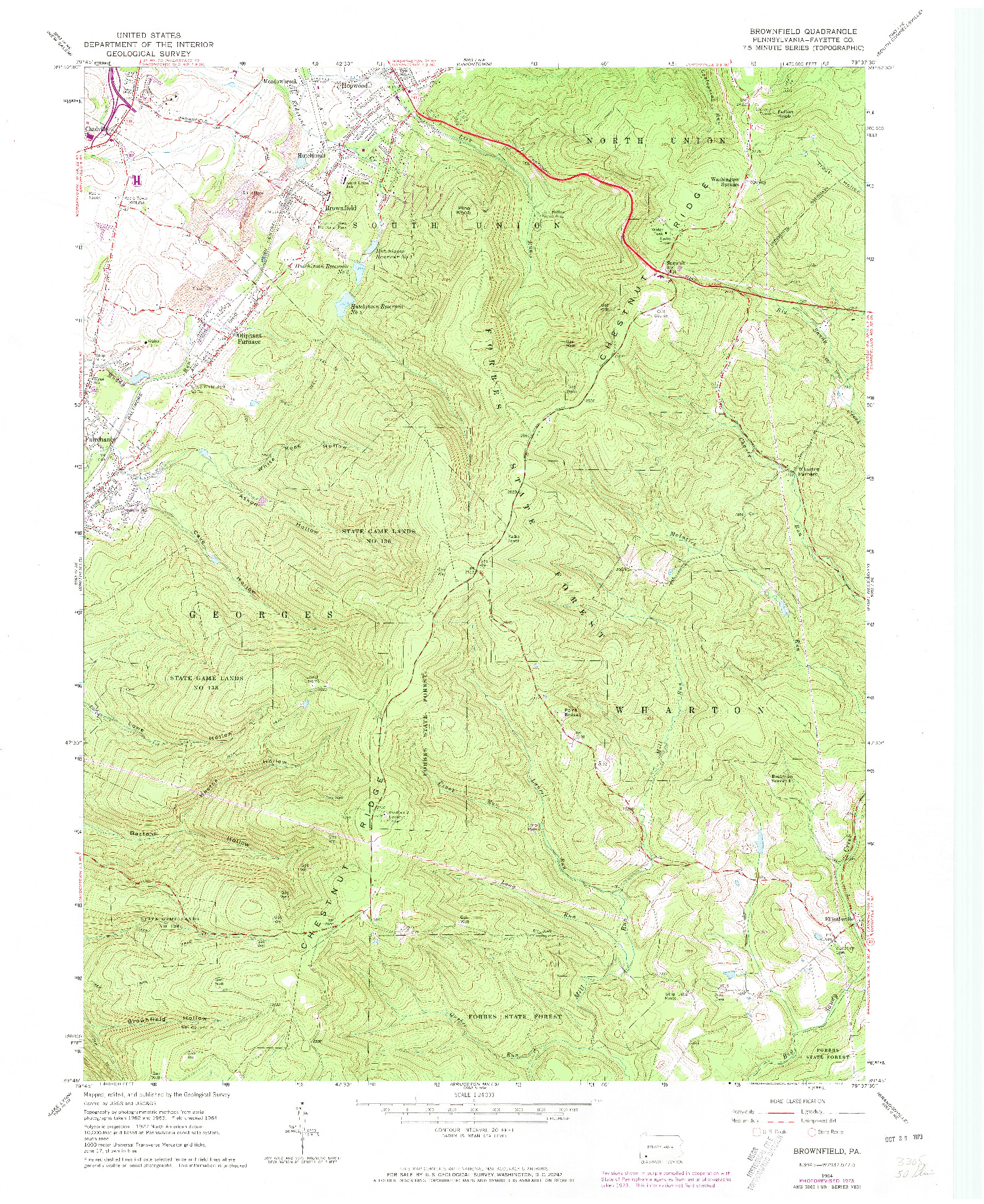 USGS 1:24000-SCALE QUADRANGLE FOR BROWNFIELD, PA 1973