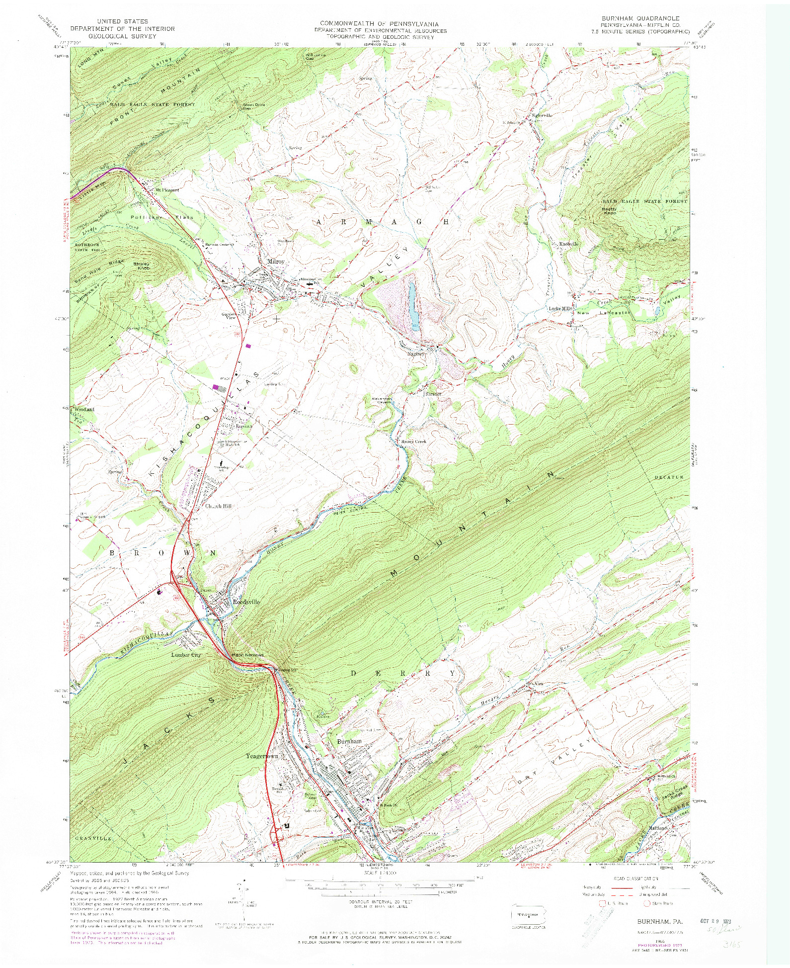 USGS 1:24000-SCALE QUADRANGLE FOR BURNHAM, PA 1966
