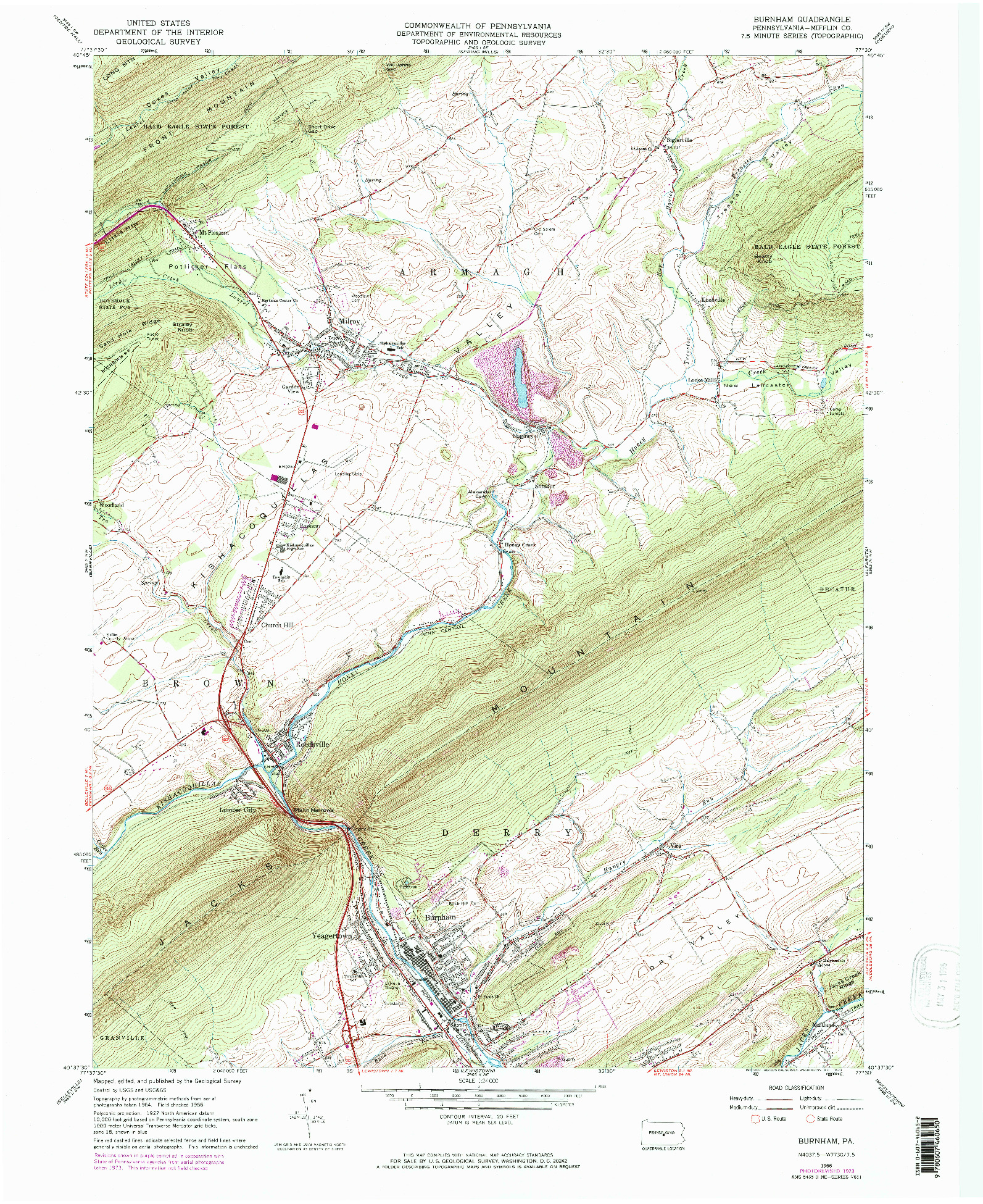 USGS 1:24000-SCALE QUADRANGLE FOR BURNHAM, PA 1966