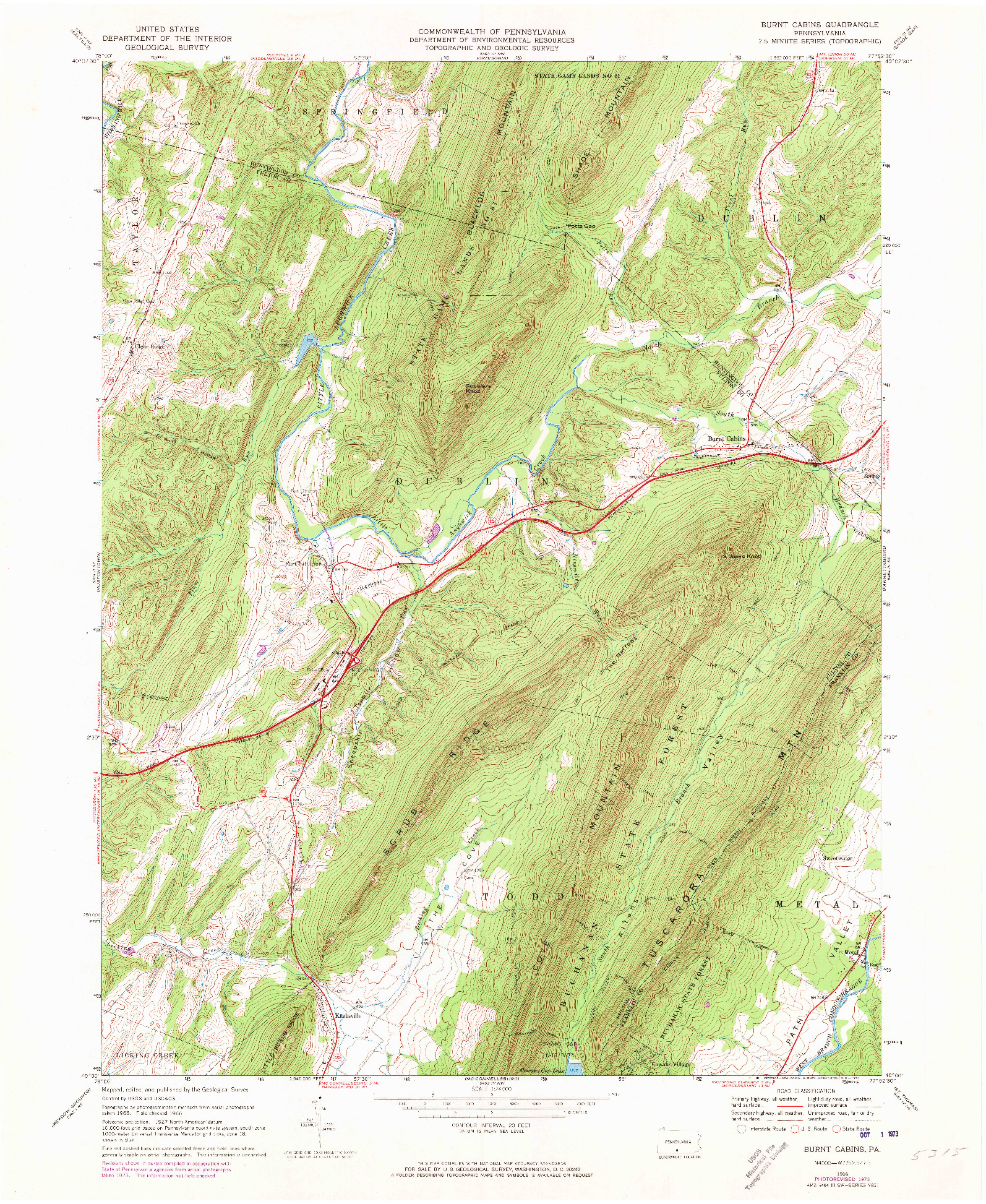 USGS 1:24000-SCALE QUADRANGLE FOR BURNT CABINS, PA 1966