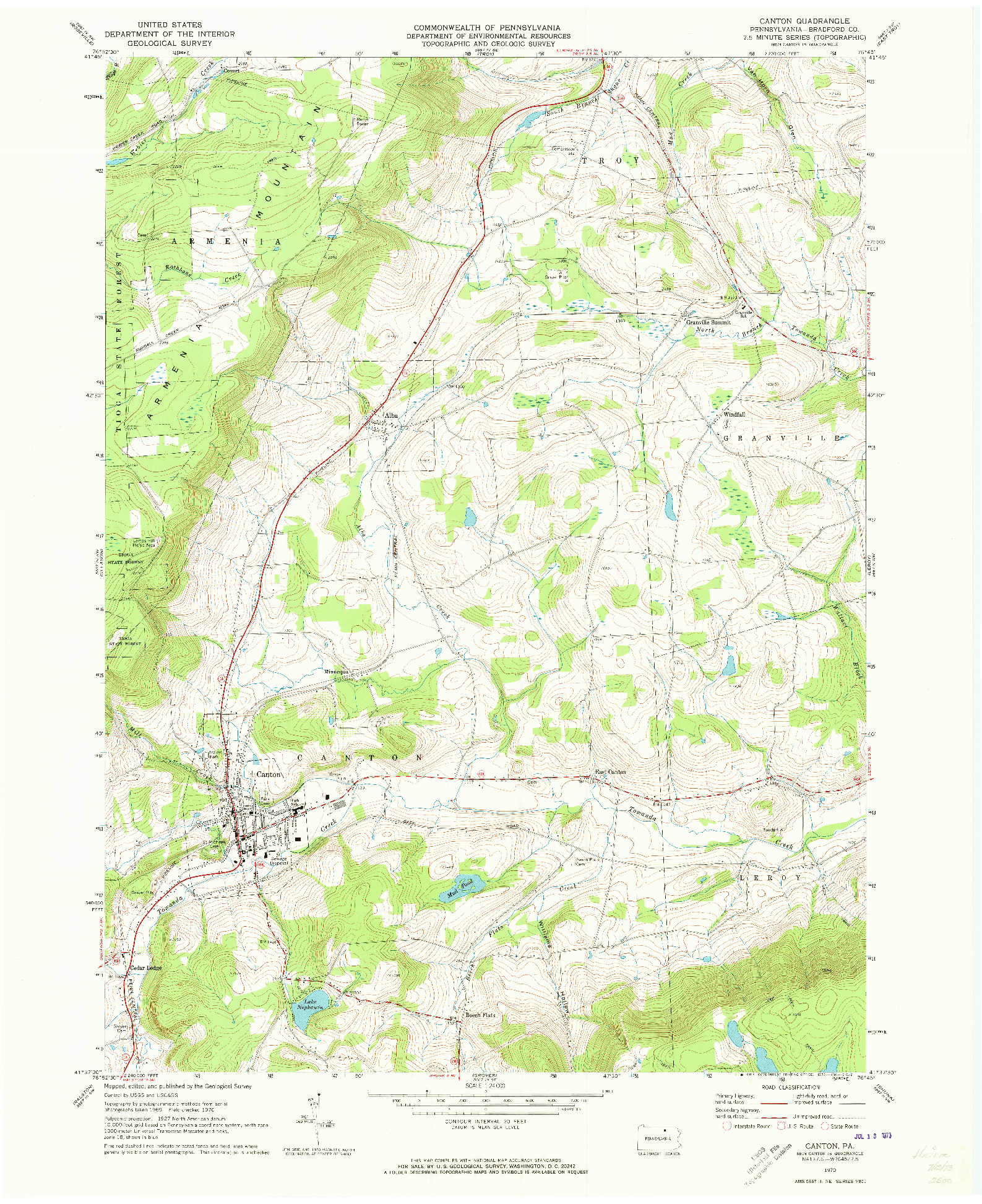 USGS 1:24000-SCALE QUADRANGLE FOR CANTON, PA 1970