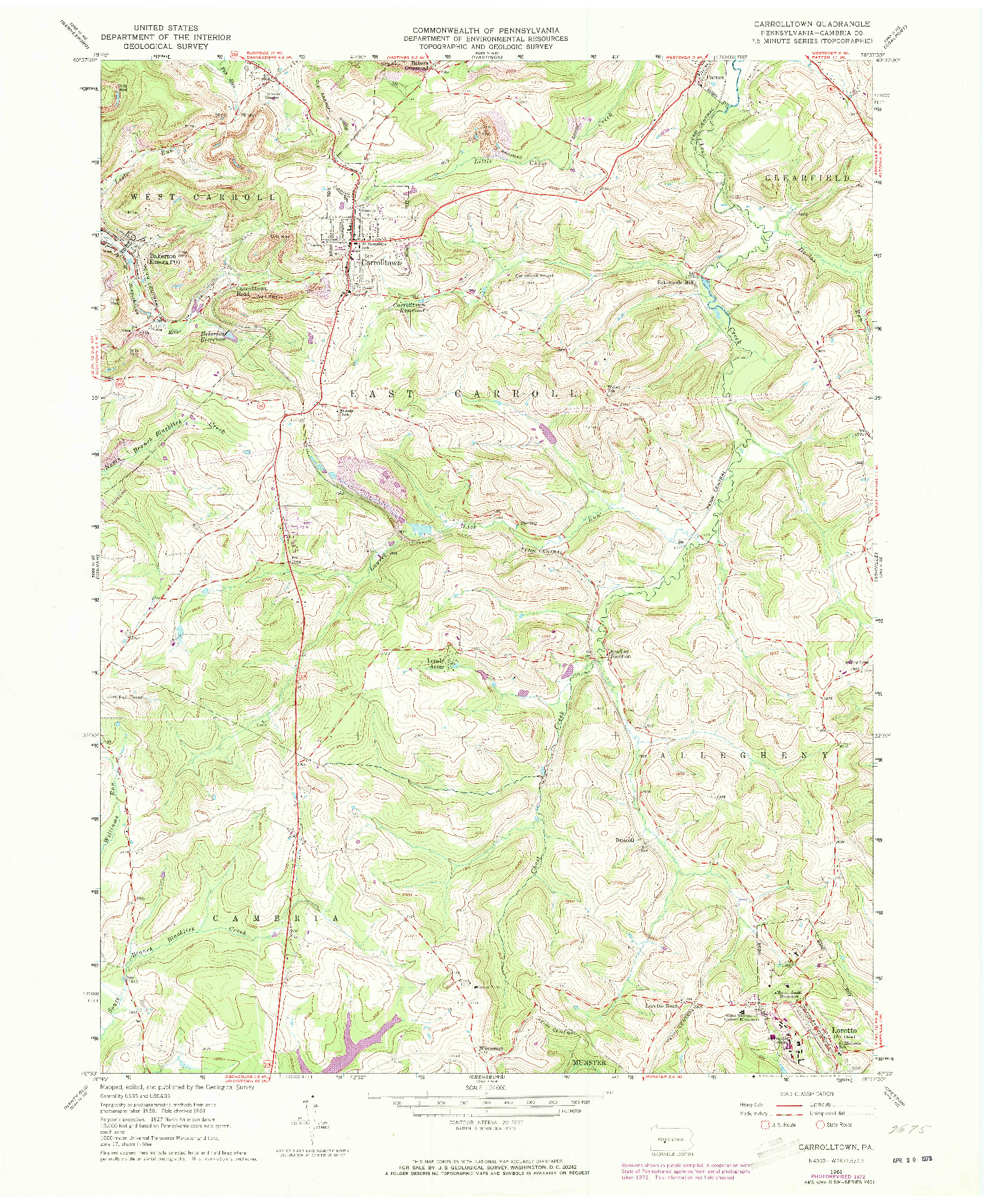 USGS 1:24000-SCALE QUADRANGLE FOR CARROLLTOWN, PA 1961