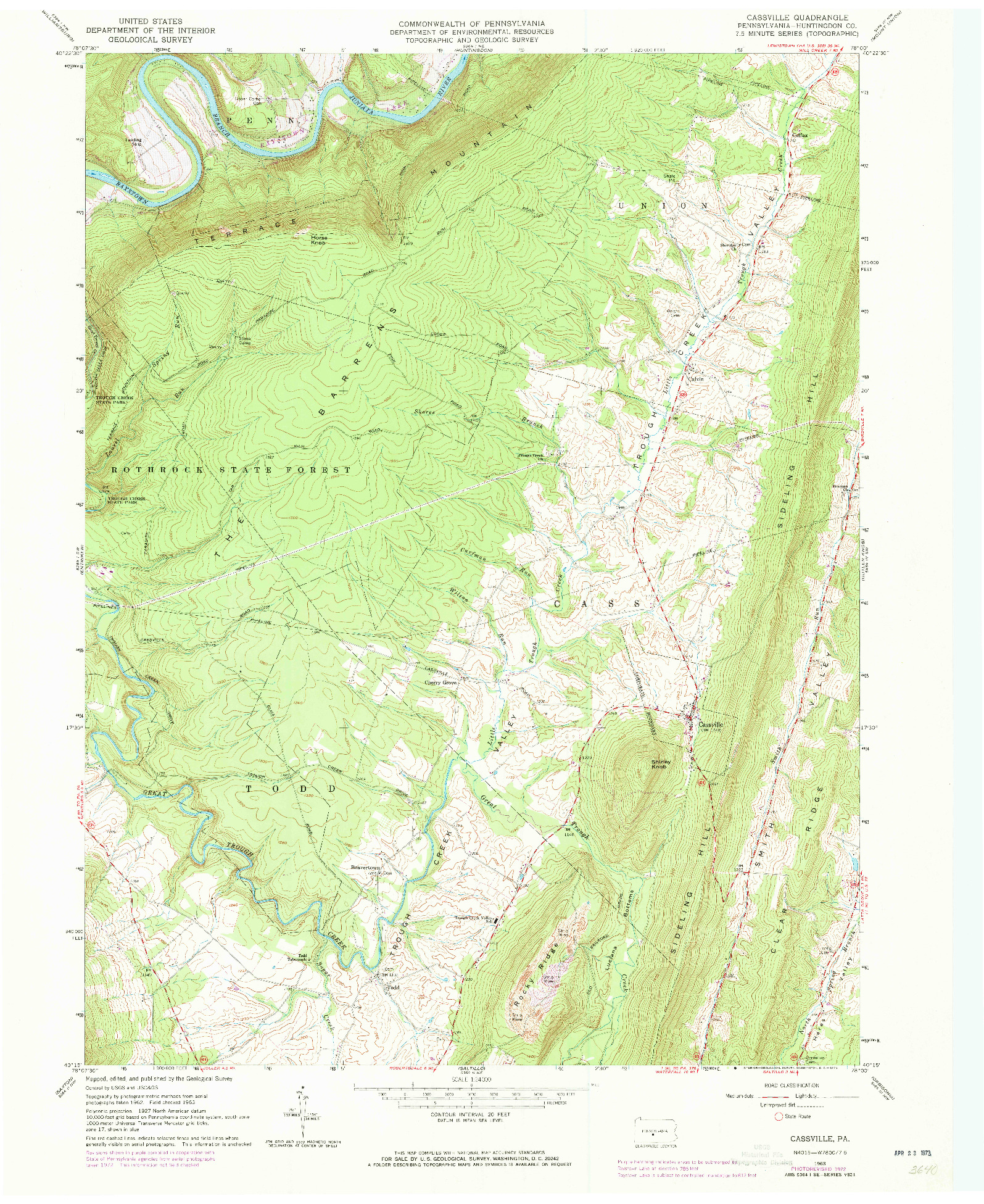 USGS 1:24000-SCALE QUADRANGLE FOR CASSVILLE, PA 1963