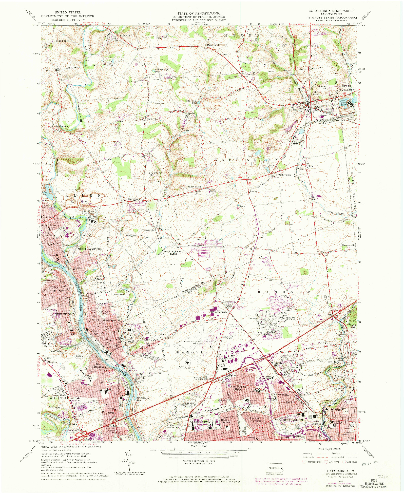 USGS 1:24000-SCALE QUADRANGLE FOR CATASAUQUA, PA 1964