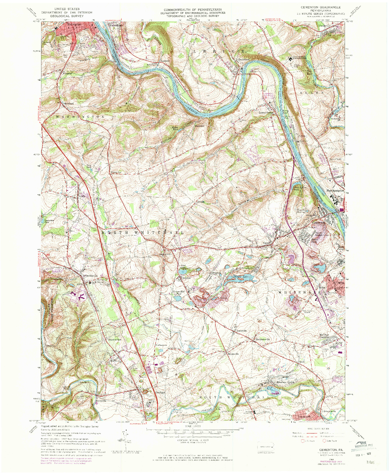 USGS 1:24000-SCALE QUADRANGLE FOR CEMENTON, PA 1964
