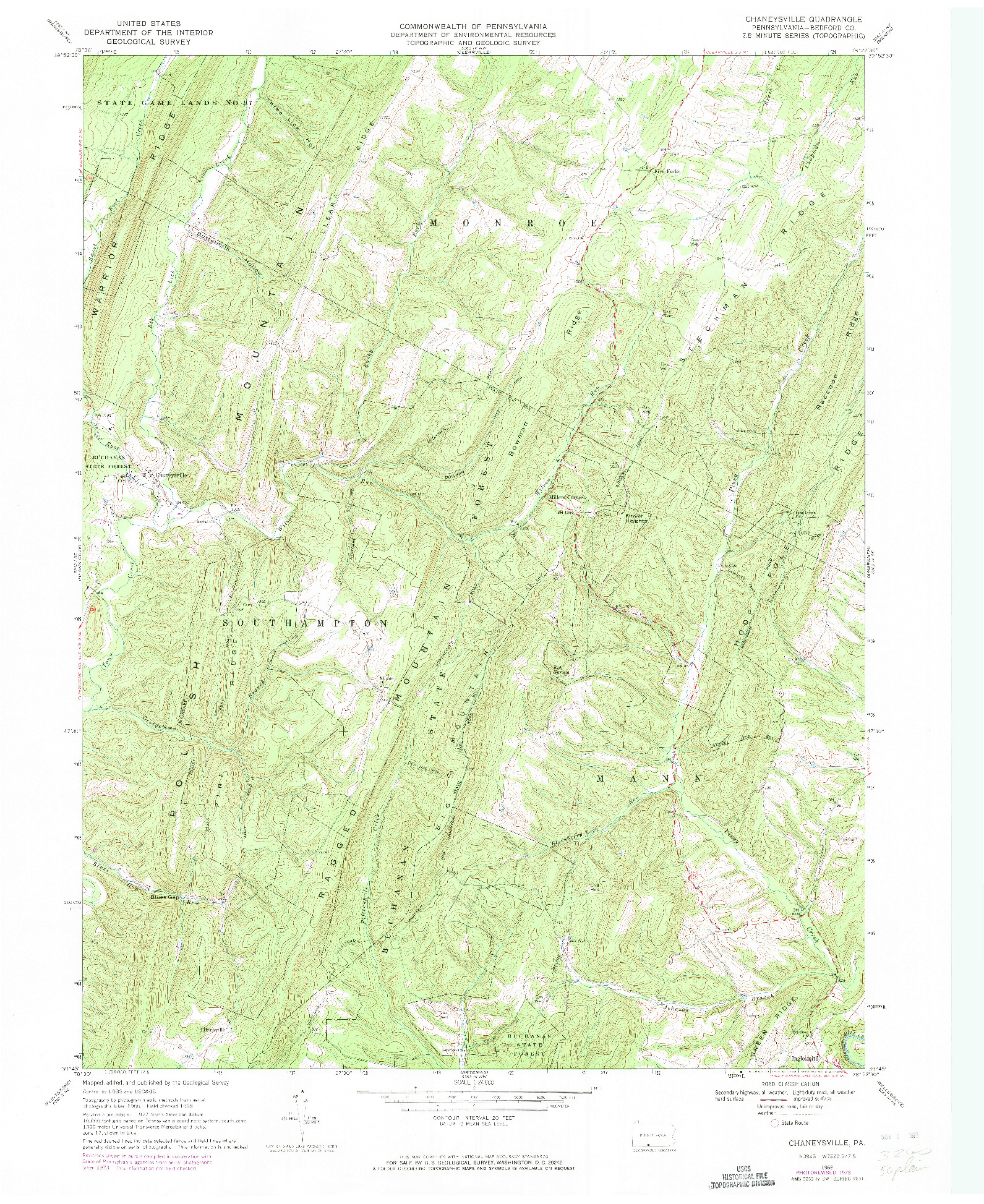 USGS 1:24000-SCALE QUADRANGLE FOR CHANEYSVILLE, PA 1968