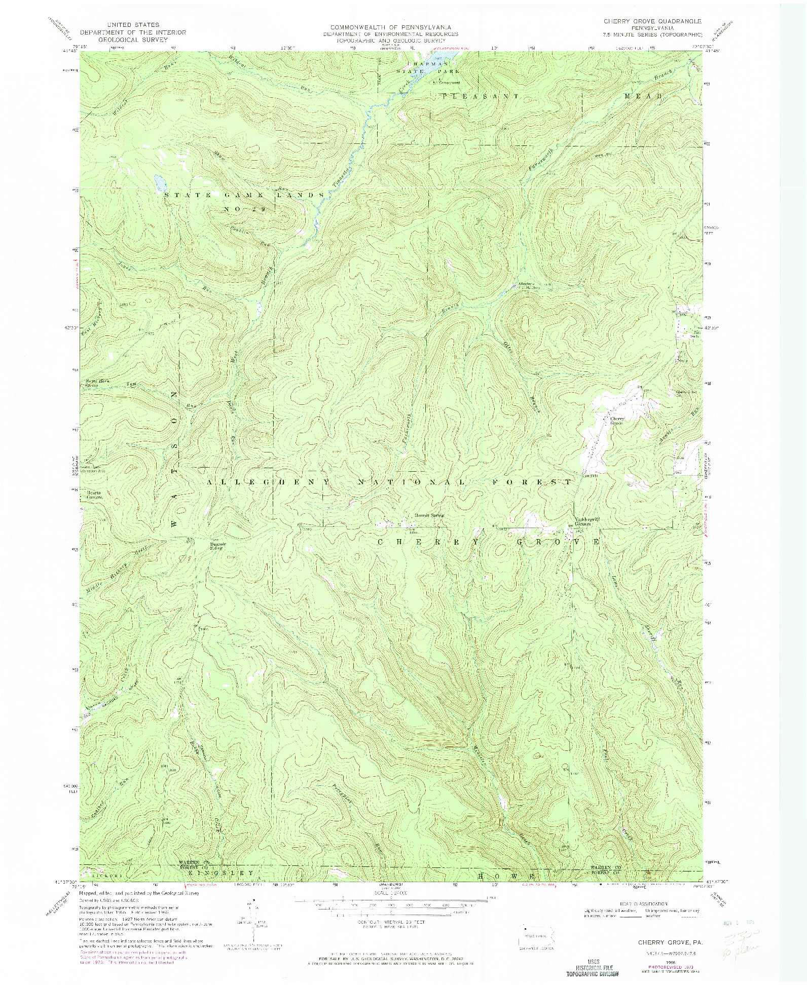 USGS 1:24000-SCALE QUADRANGLE FOR CHERRY GROVE, PA 1966