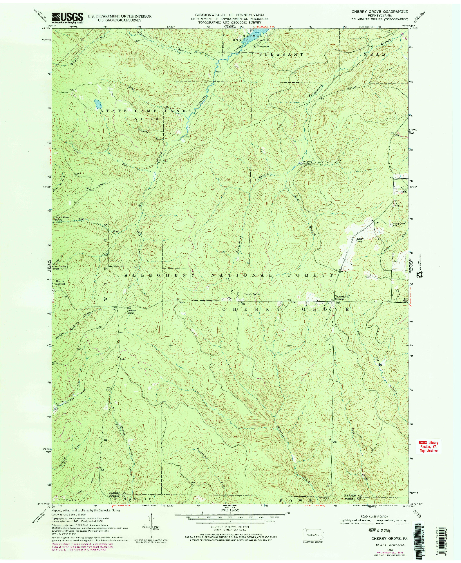 USGS 1:24000-SCALE QUADRANGLE FOR CHERRY GROVE, PA 1966