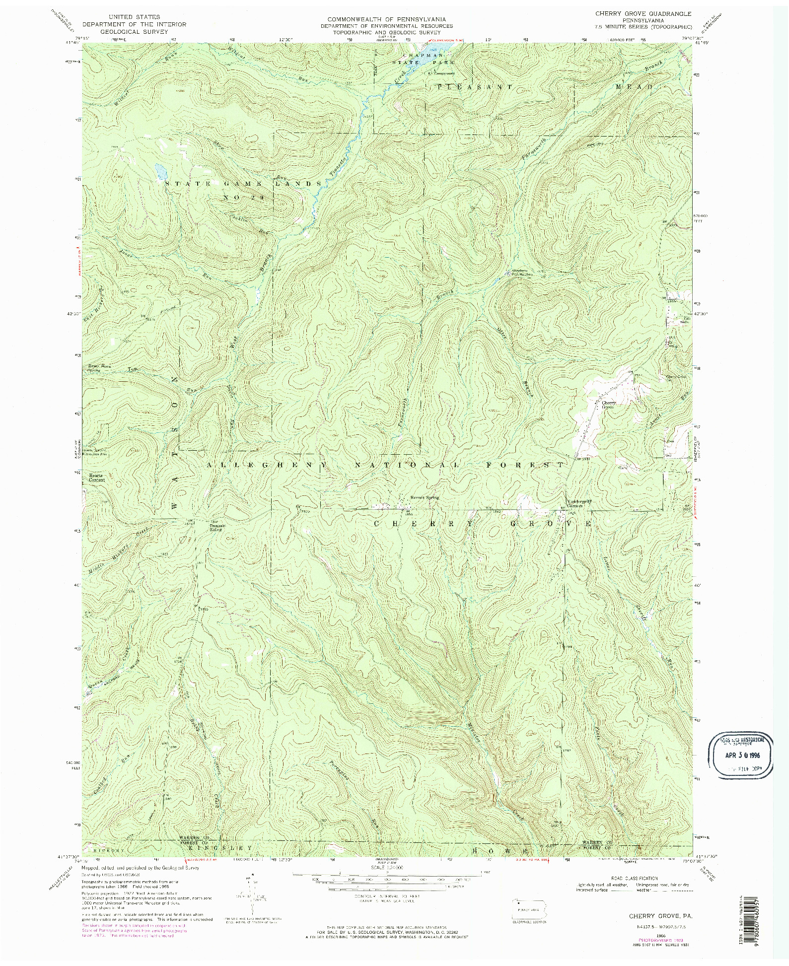 USGS 1:24000-SCALE QUADRANGLE FOR CHERRY GROVE, PA 1966