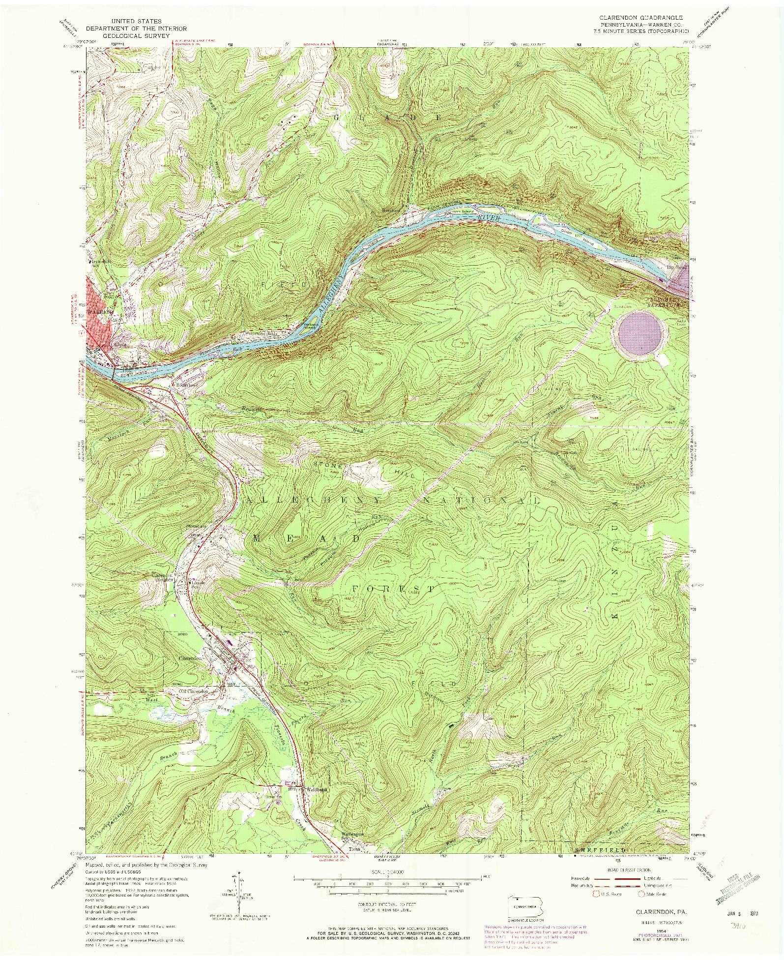 USGS 1:24000-SCALE QUADRANGLE FOR CLARENDON, PA 1954