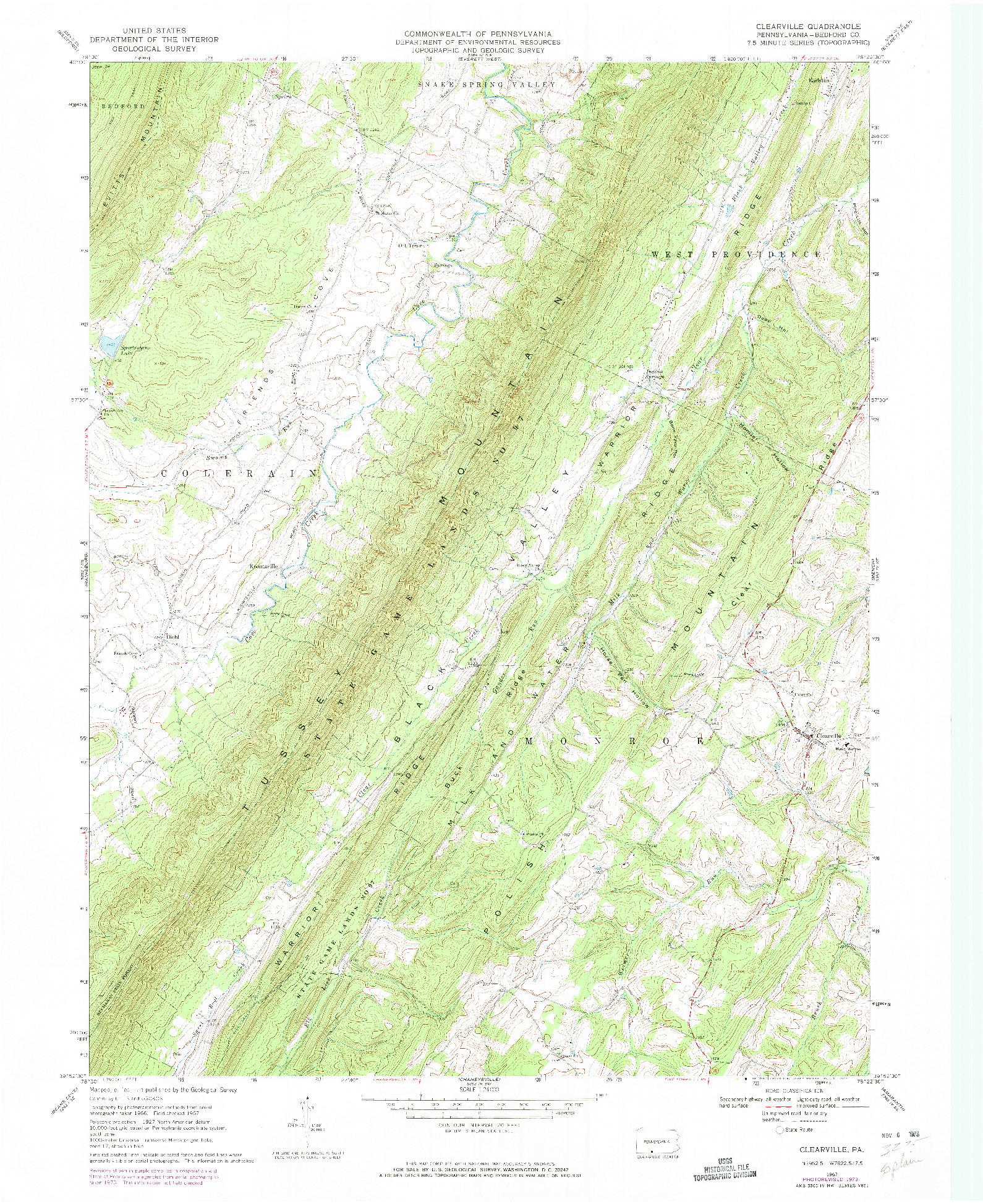 USGS 1:24000-SCALE QUADRANGLE FOR CLEARVILLE, PA 1967